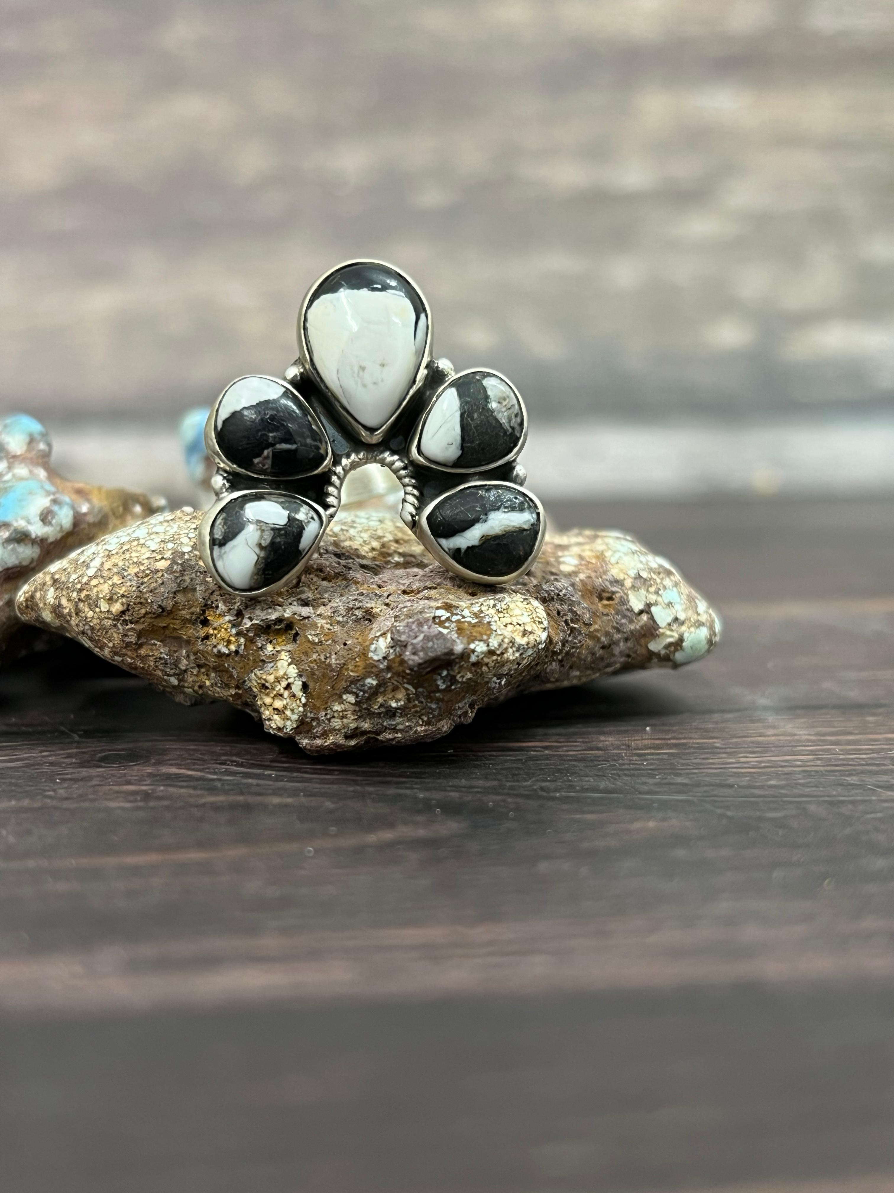 Handmade Sterling Silver White Buffalo Adjustable Naja Ring With Signed Nizhoni