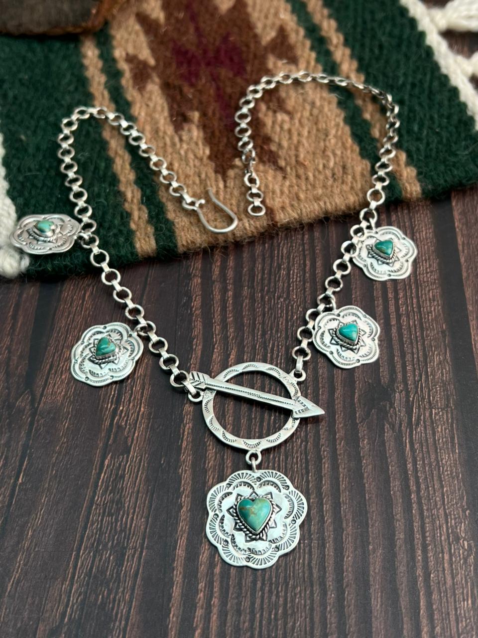 "Heart Collection" Handmade Sterling Silver Kingman Turquoise Necklace "Signed Nizhoni"