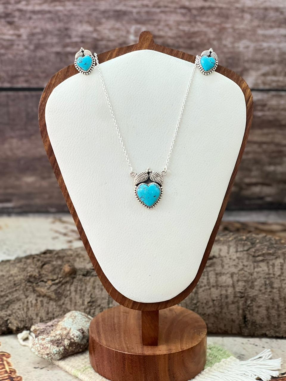 Handmade Sterling Silver Blue Matrix Necklace Earrings Set "Signed Nizhoni"