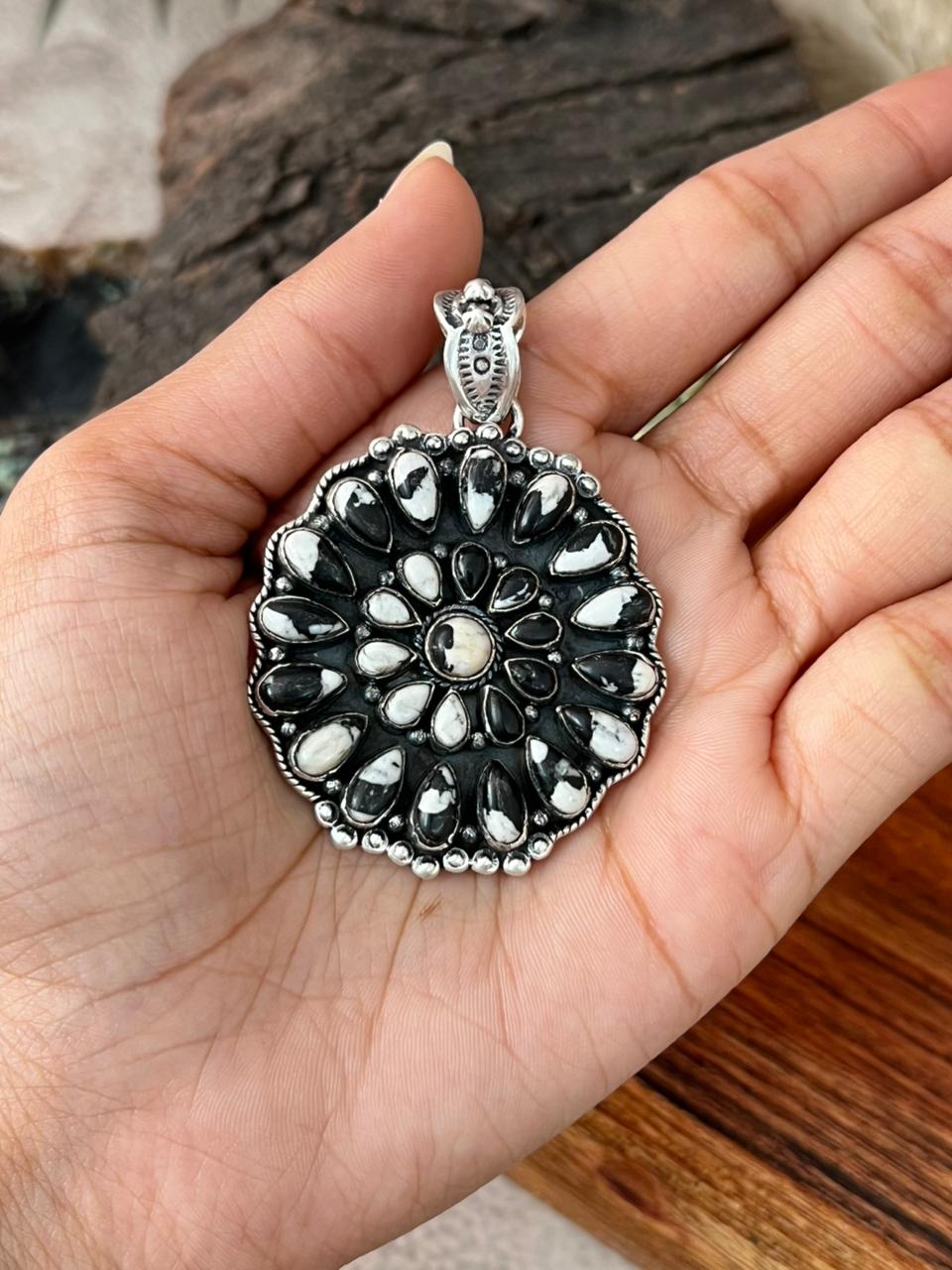 Handmade Sterling Silver White Buffalo Pendant "Signed Nizhoni"