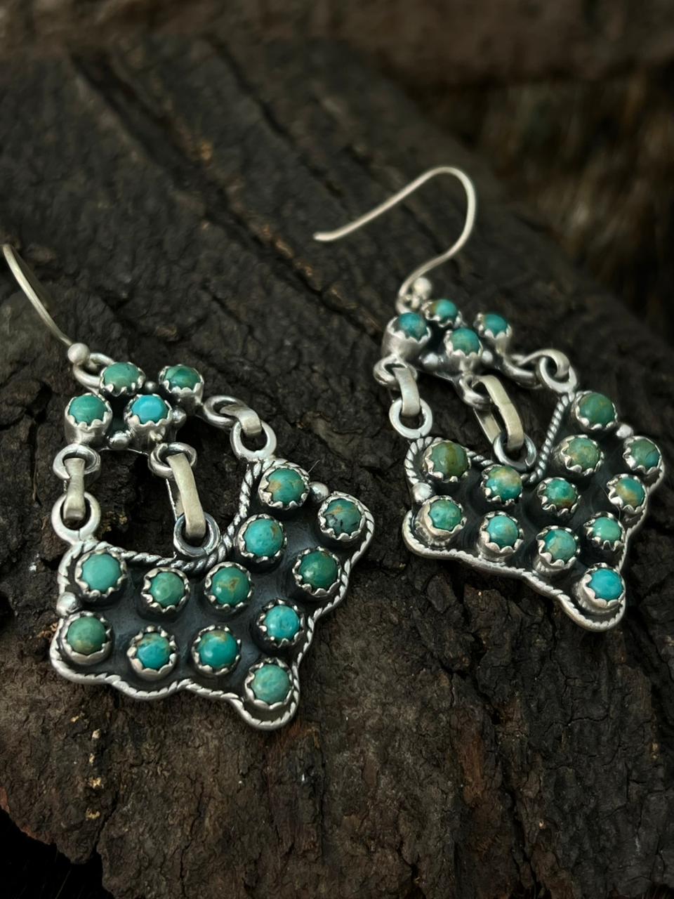 Handmade Sterling Silver Kingman Turquoise Hook Dangle Earrings "Signed Nizhoni"