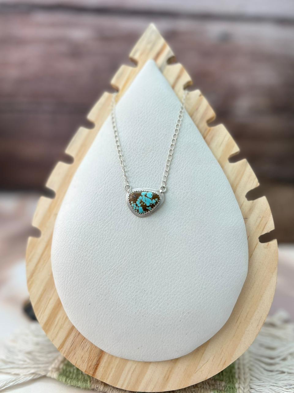 Handmade Sterling Silver Number 8 Turquoise Necklace "Signed Nizhoni"