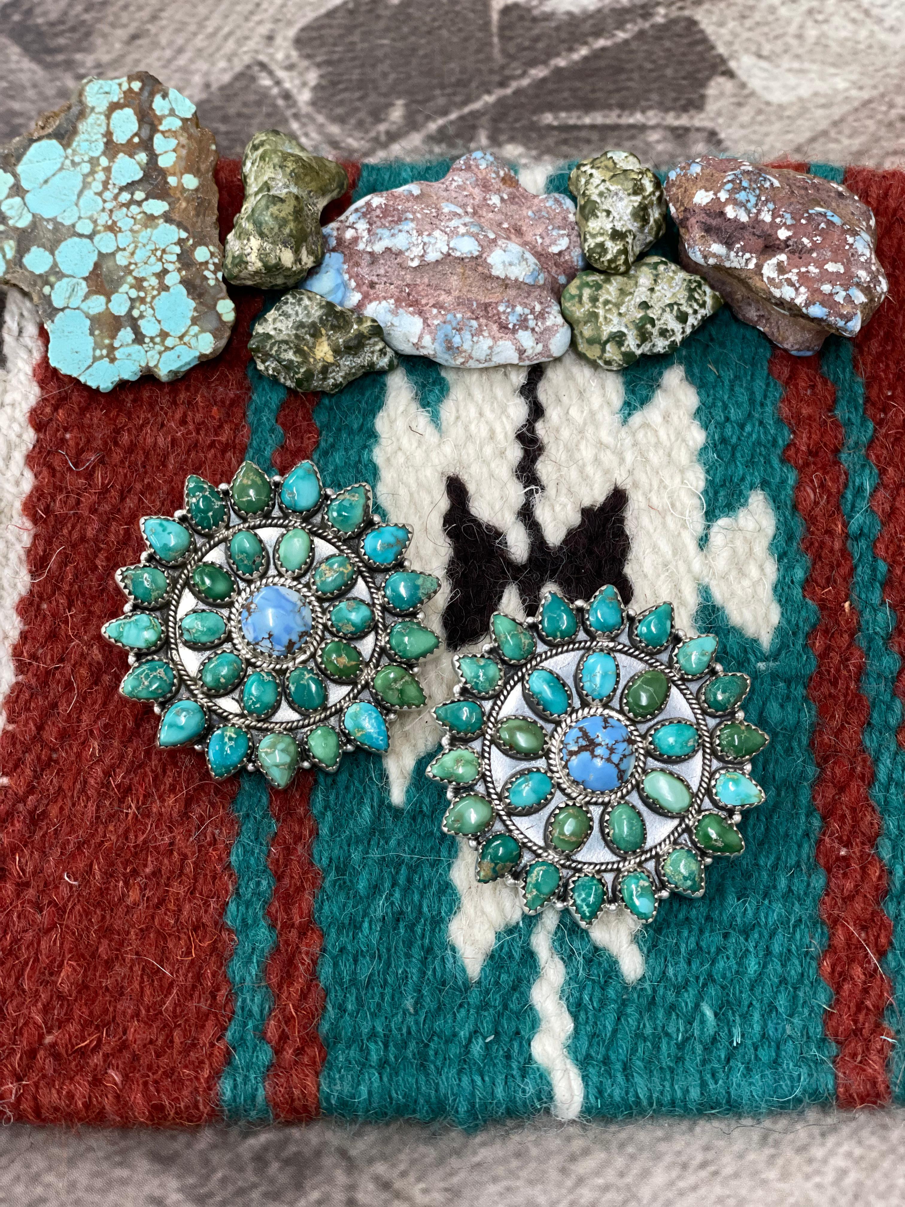 Handmade Sterling Silver Golden Hills with Sonoran Mountain Turquoise Post Studs, Signed Nizhoni