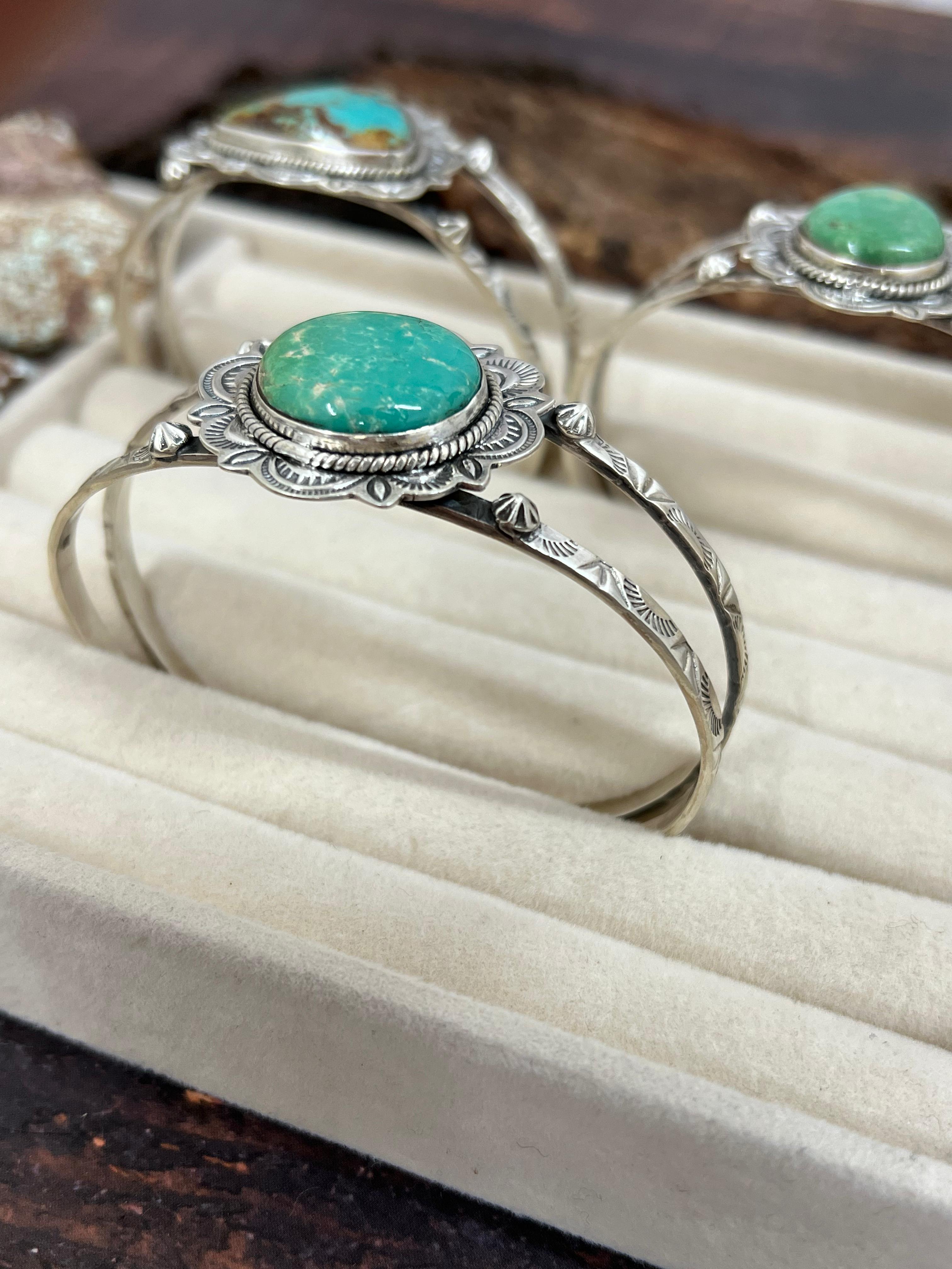 Handmade Sterling Silver Mantis Turquoise Cuff Bracelet Signed Nizhoni