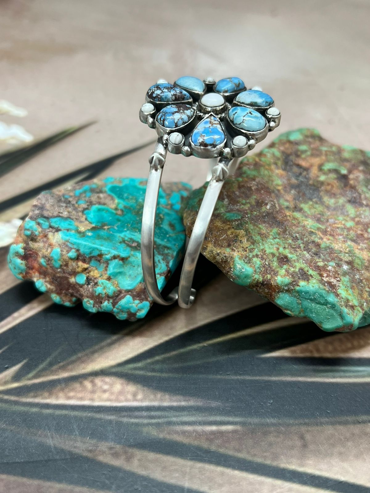 Handmade Sterling Silver Golden Hills with White Collection Bracelet "Signed Nizhoni"