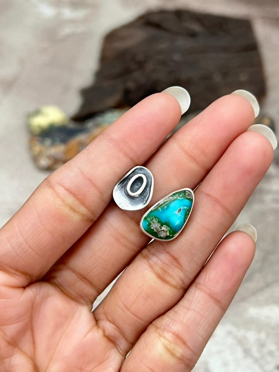 Handmade Sterling Silver Sonoran Mountain Turquoise Adjustable Ring "Signed Nizhoni"