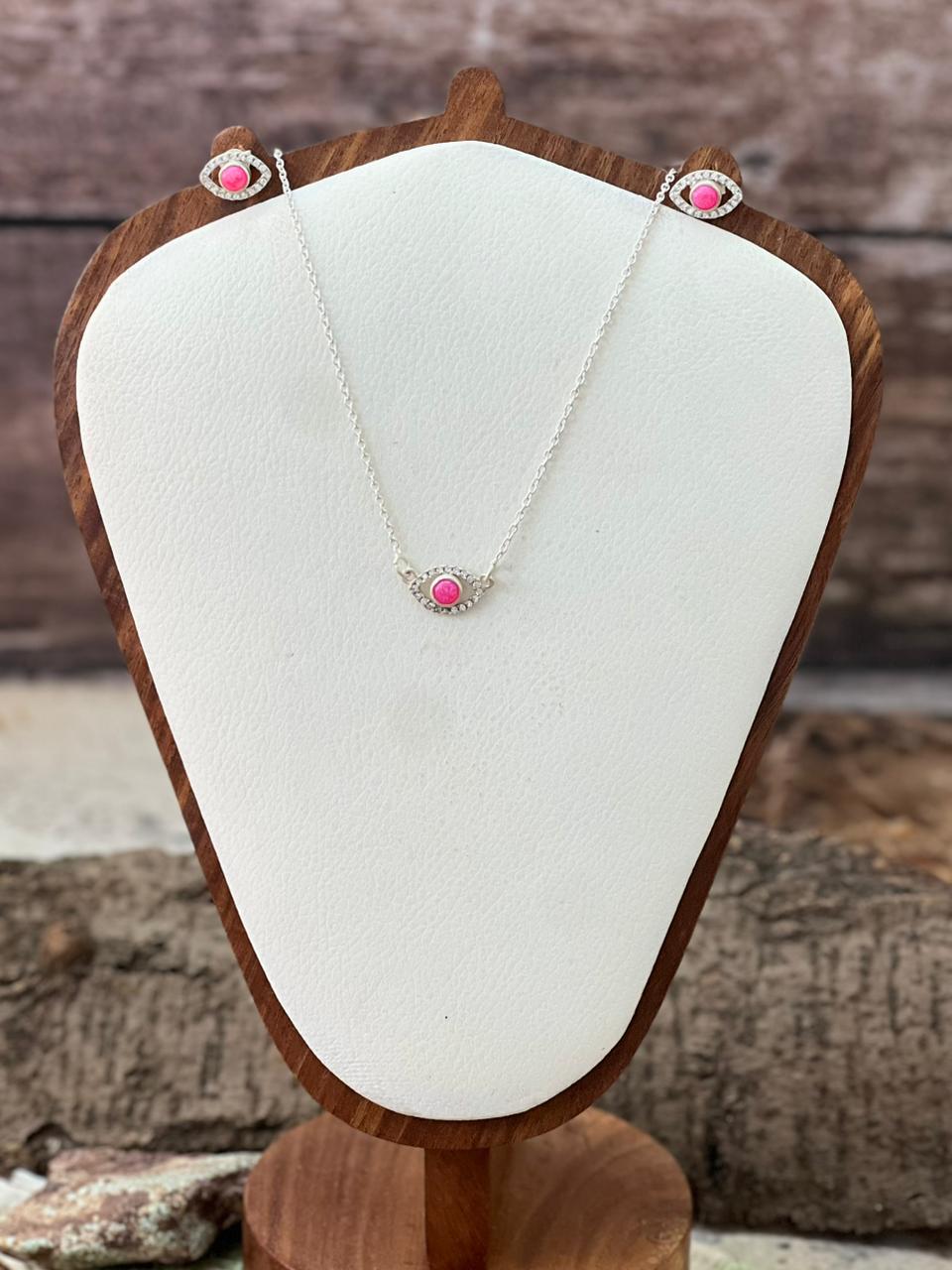 Handmade Sterling Silver Hot Pink Necklace Earrings Set "Signed Nizhoni"