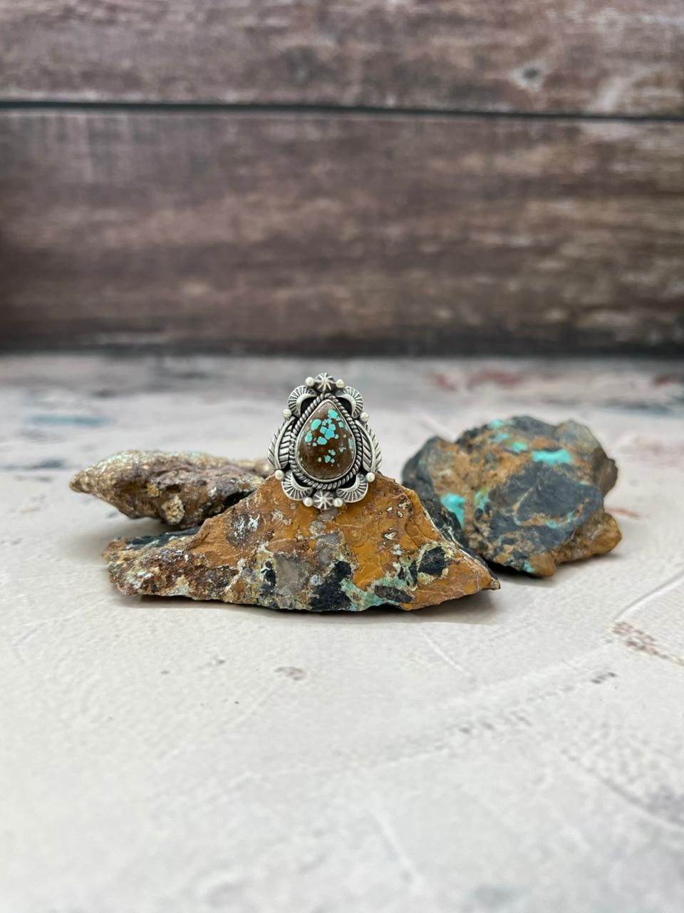 Handmade Sterling Silver Number 8 Turquoise Adjustable Ring "Signed Nizhoni"