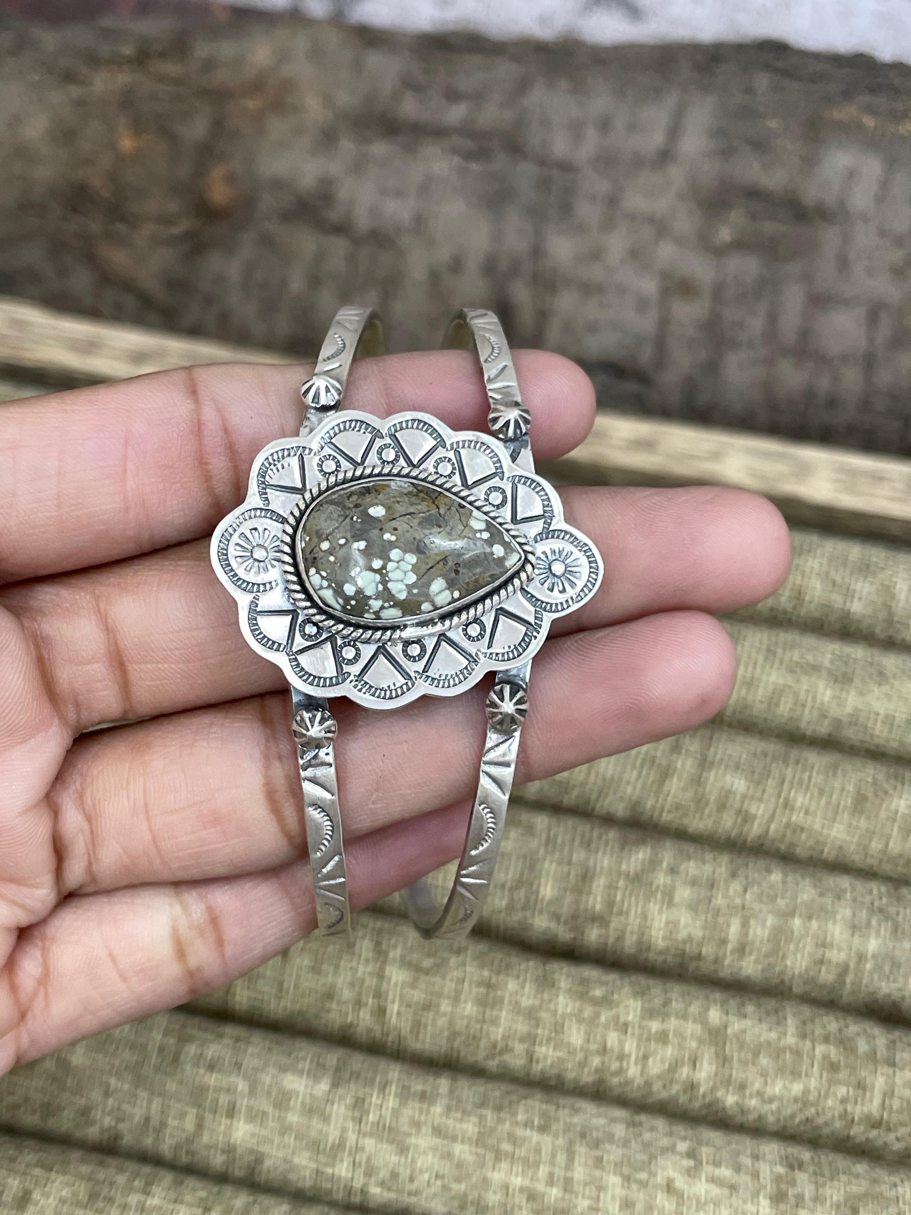 Handmade Sterling Silver Starfox Variscite Bracelet Signed Nizhoni