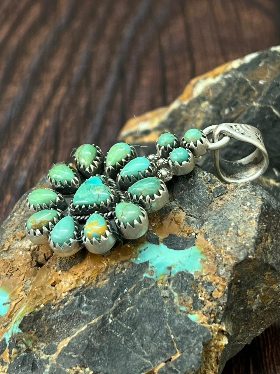 Handmade Sterling Silver Kingman Turquoise Pendant "Signed Nizhoni"