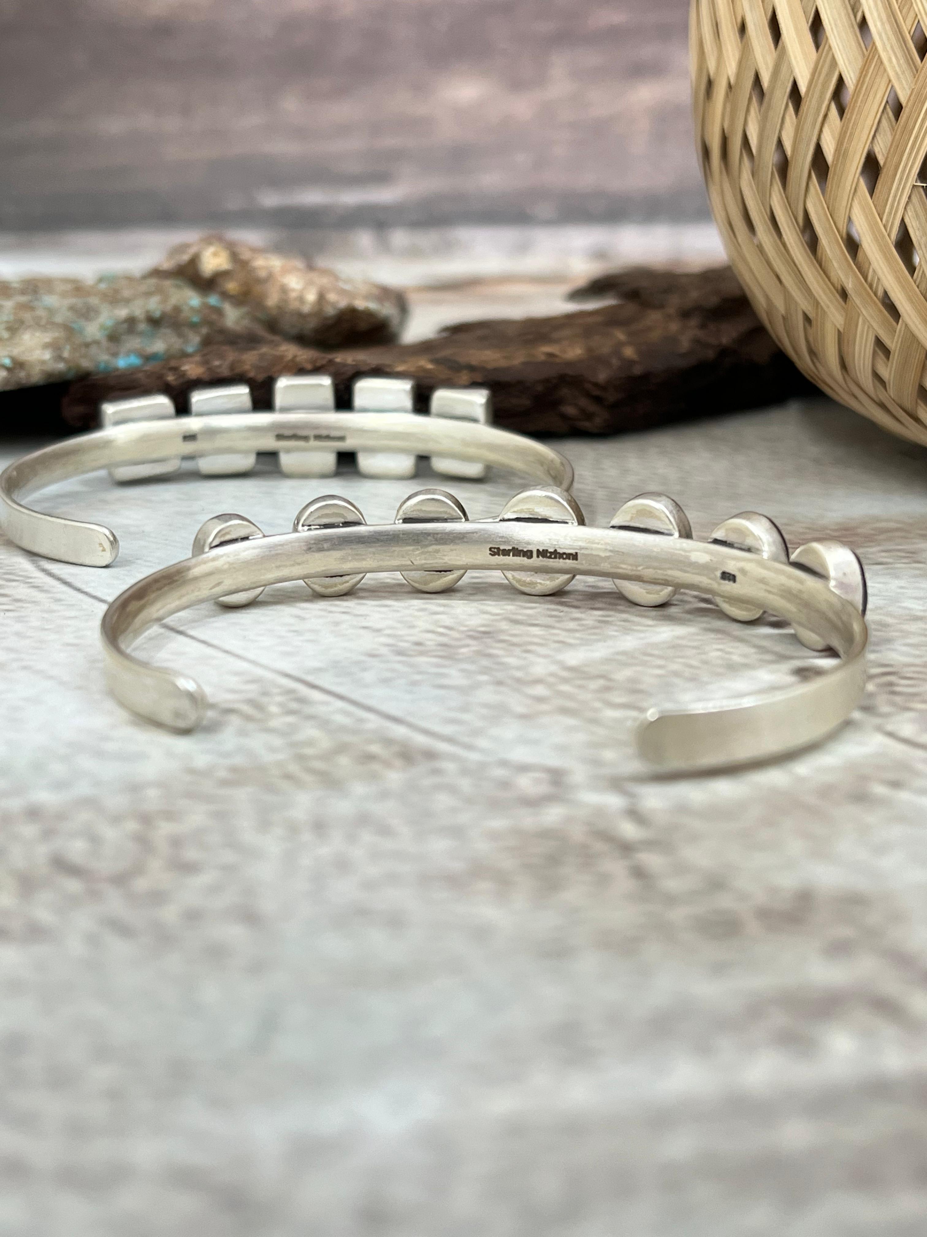 Handmade Sterling Silver Blackjack Turquoise Cuff Bracelet Signed Nizhoni