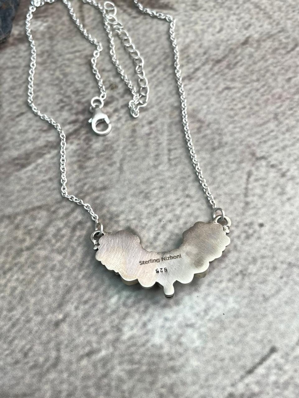 Handmade Sterling Silver White Buffalo Necklace "Signed Nizhoni"