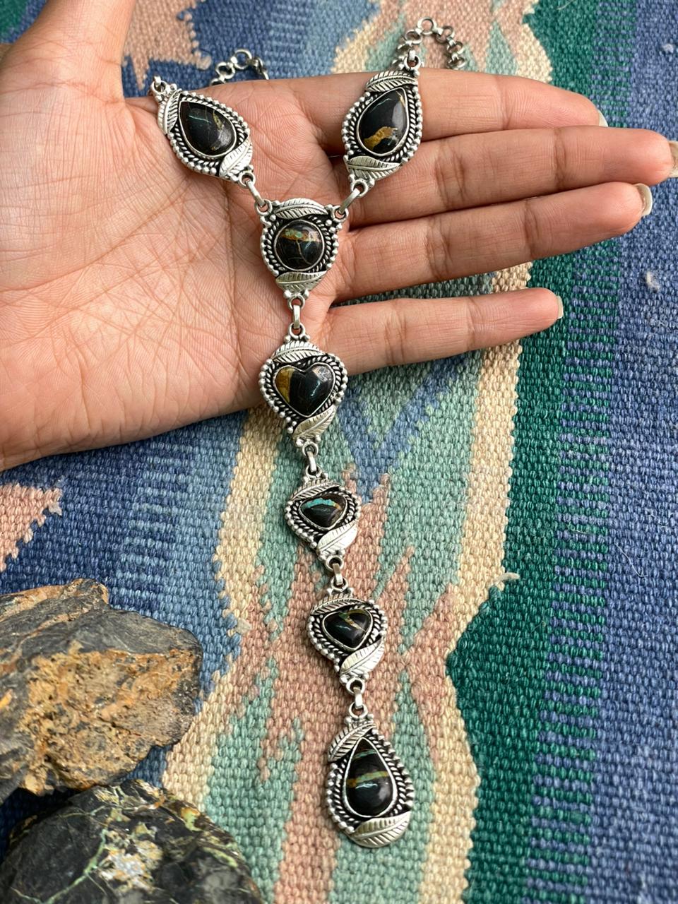 Handmade Sterling Silver Blackjack Turquoise Necklace "Signed Nizhoni"