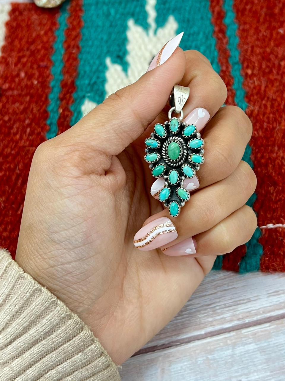 Handmade Sterling Silver Kingman Turquoise Pendant "Signed Nizhoni"