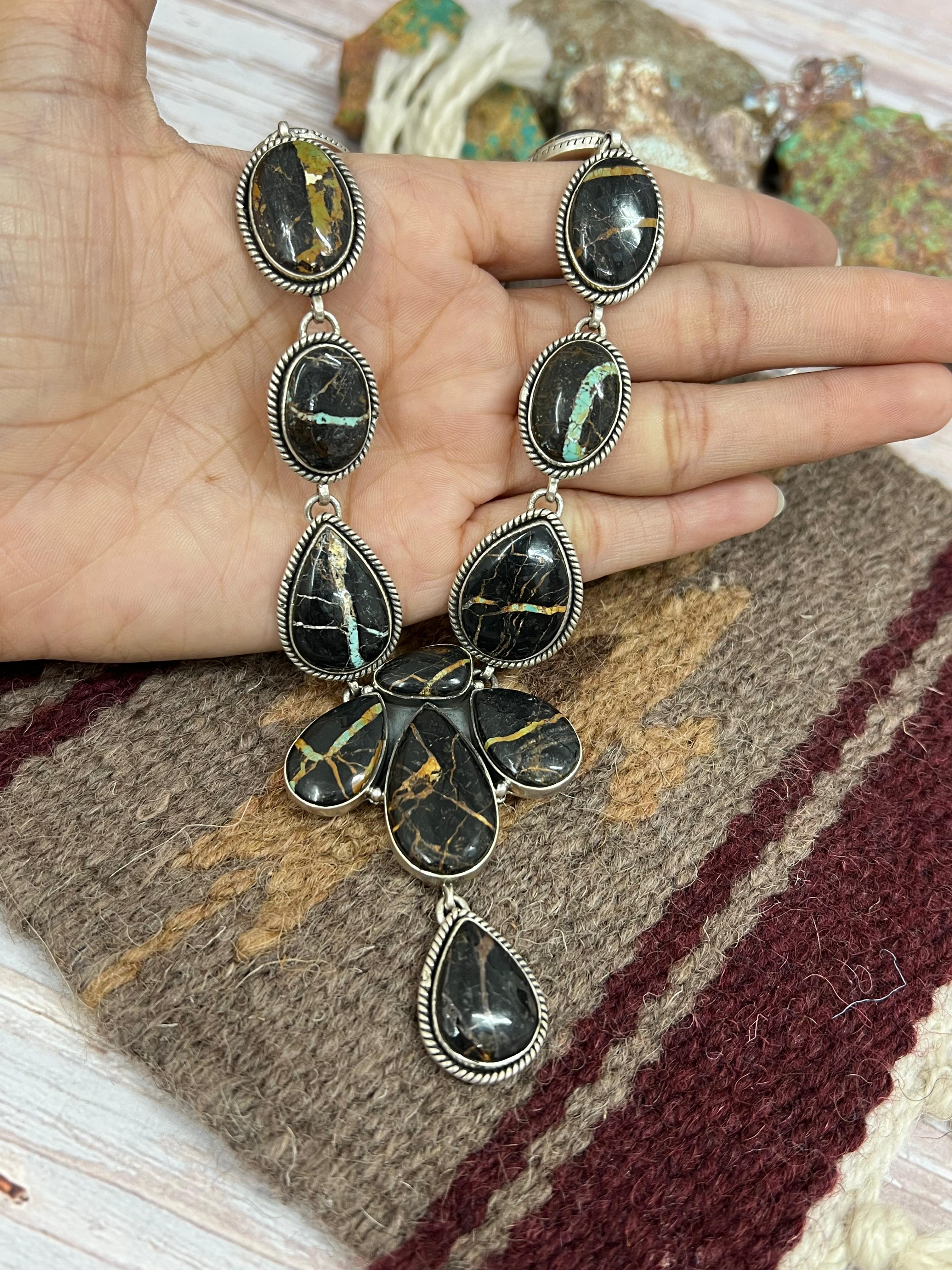 Handmade Sterling Silver Black Jack Necklace with Signed Nizhoni