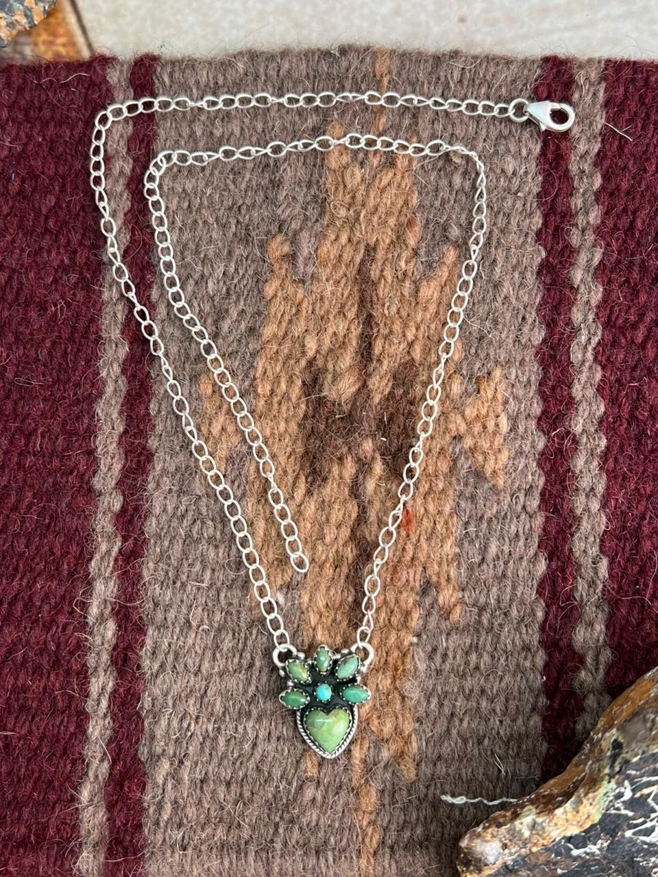 Handmade Sterling Silver Kingman Turquoise Necklace "Signed Nizhoni"