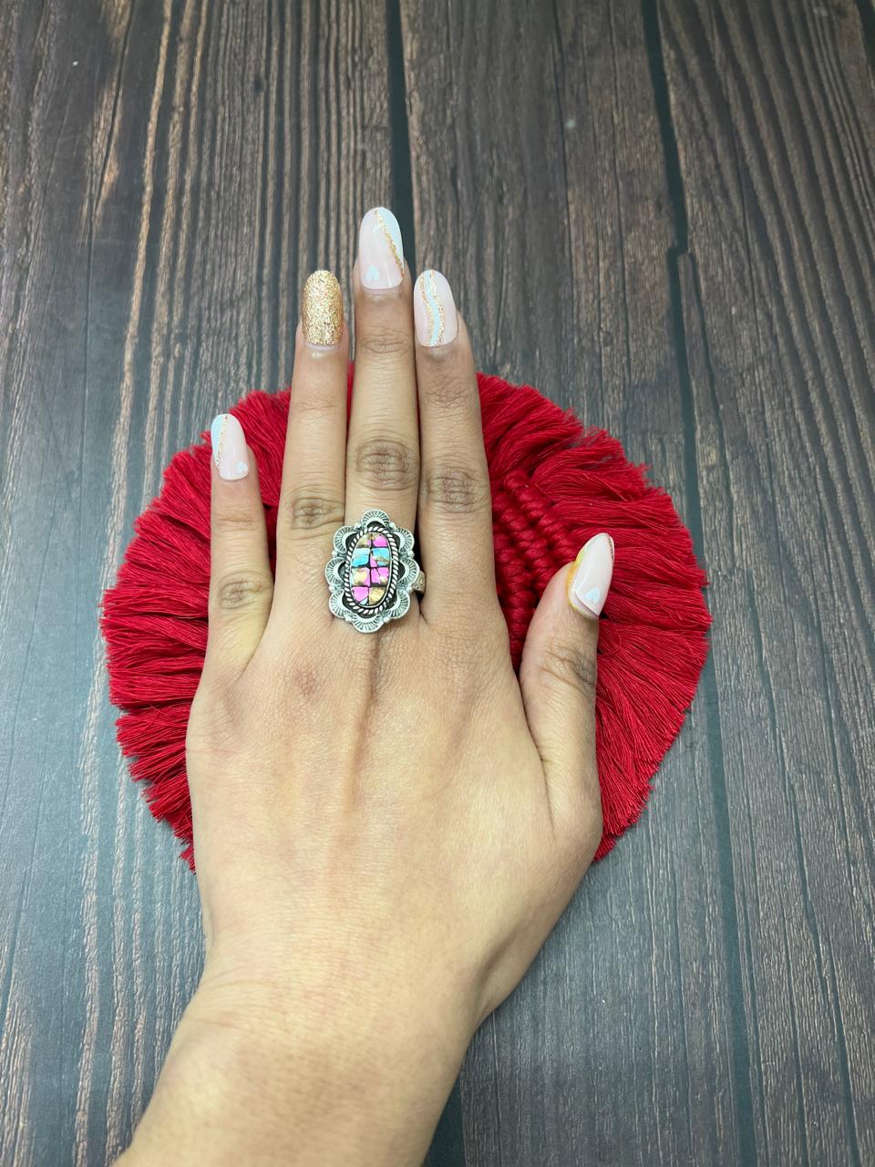 Handmade Sterling Silver Cotton Candy Adjustable Ring "Signed Nizhoni"