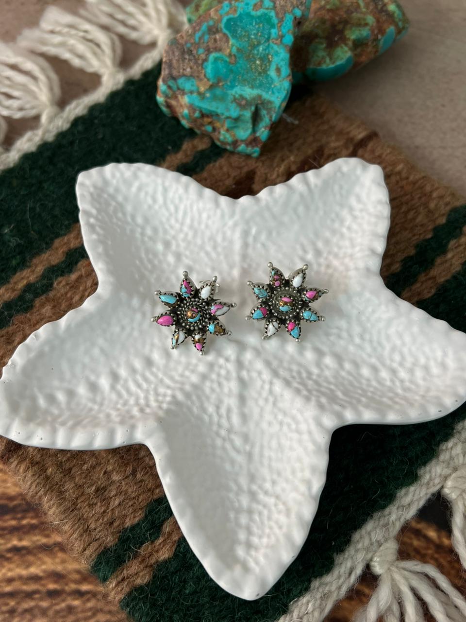 Handmade Sterling Silver Cotton Candy Post Studs Earrings "Signed Nizhoni"
