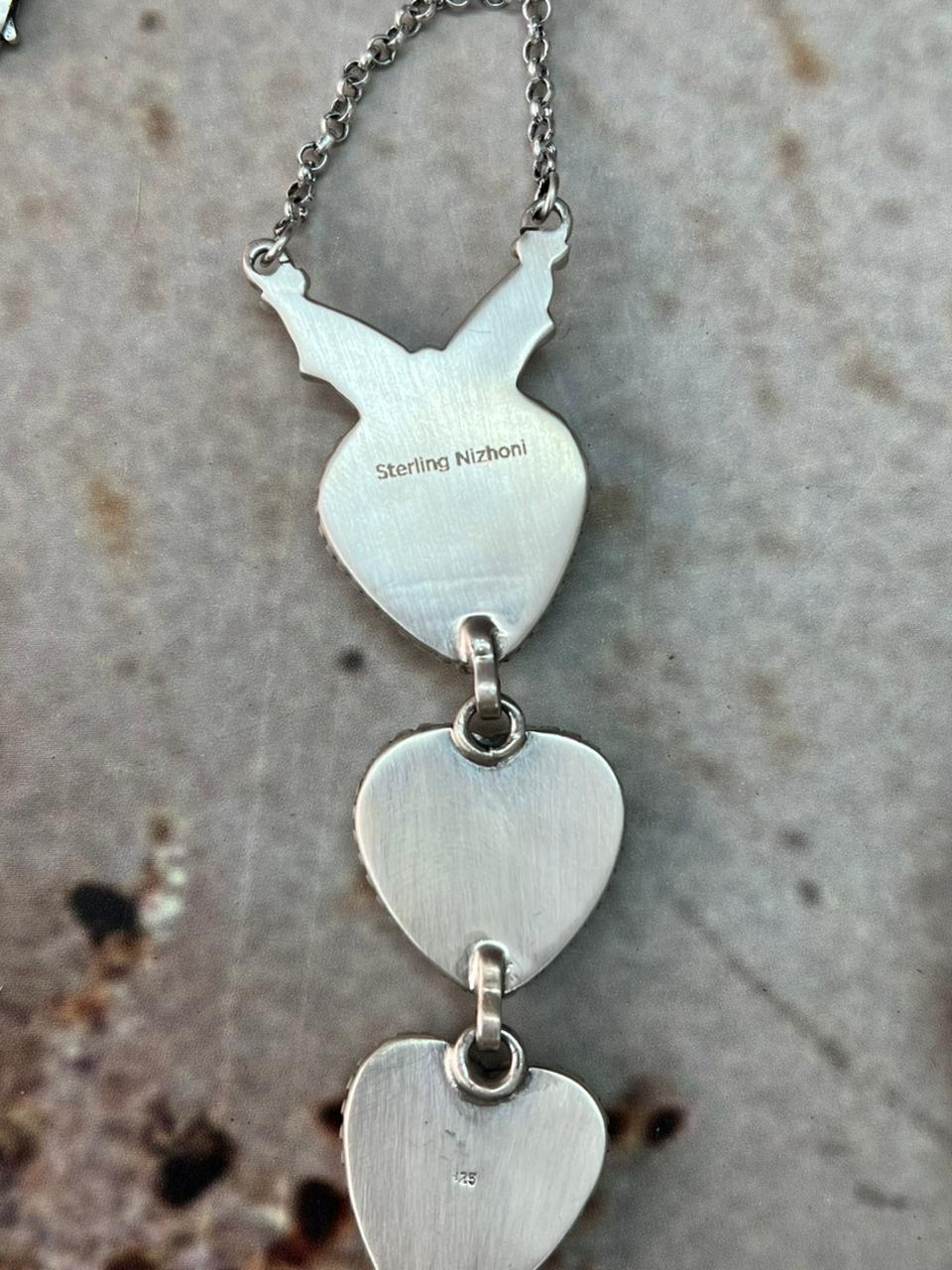 Handmade Sterling Silver Number 8 Turquoise Heart Necklace "Signed Nizhoni"