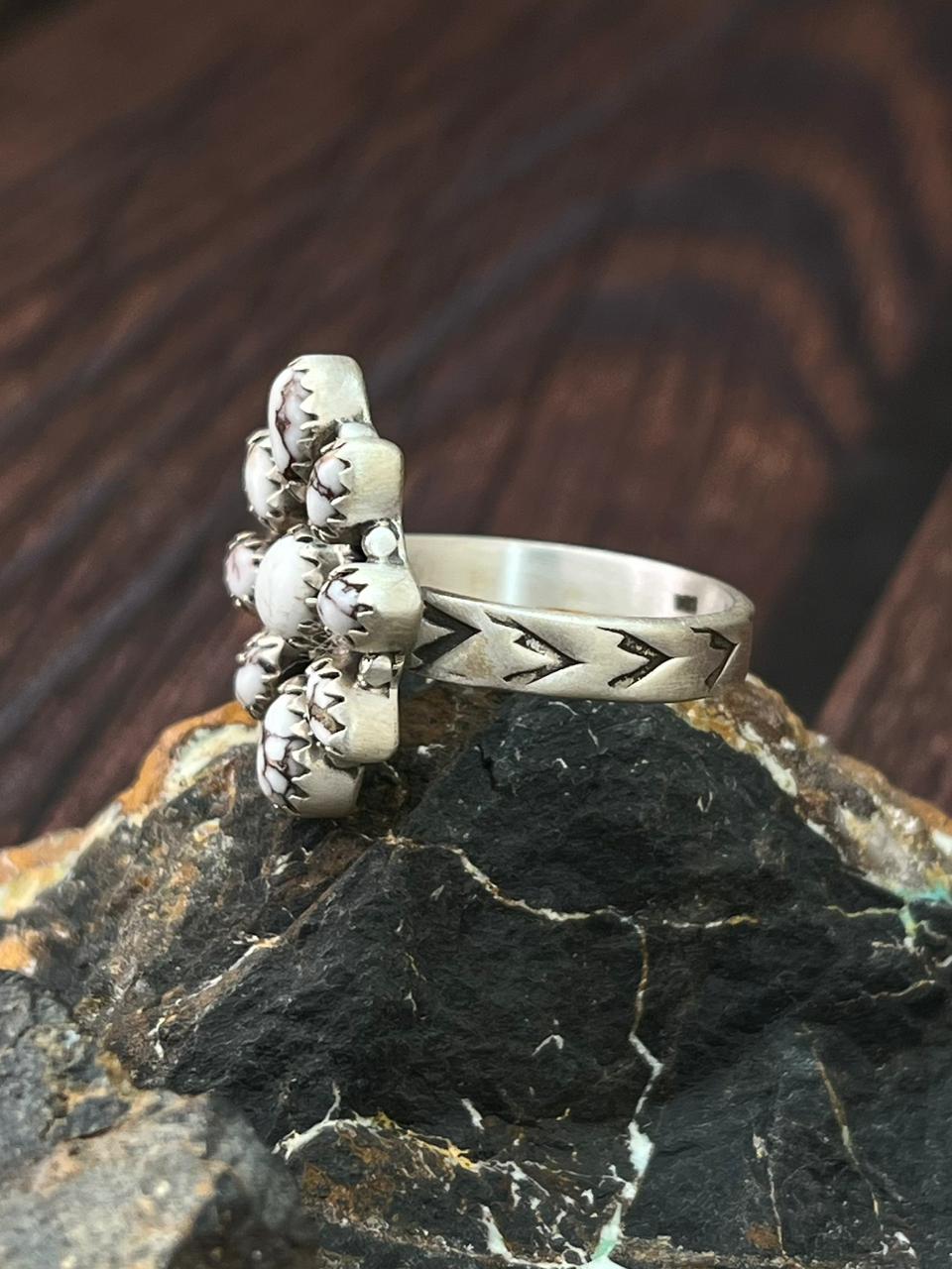 Handmade Sterling Silver Wildhorse Magnesite Adjustable Ring "Singed Nizhoni"