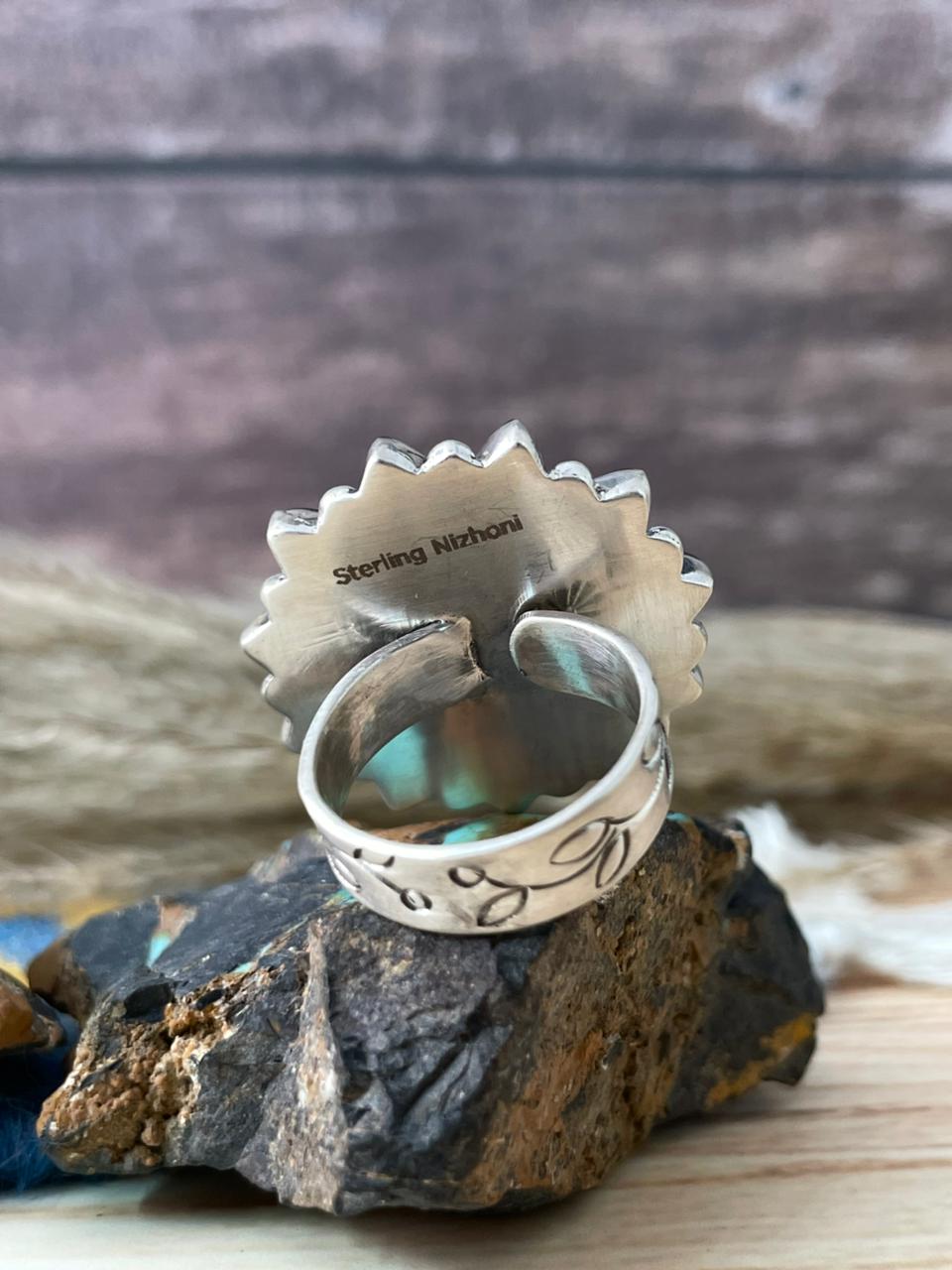 Handmade Sterling Silver Black Onyx Adjustable Ring "Signed Nizhoni"