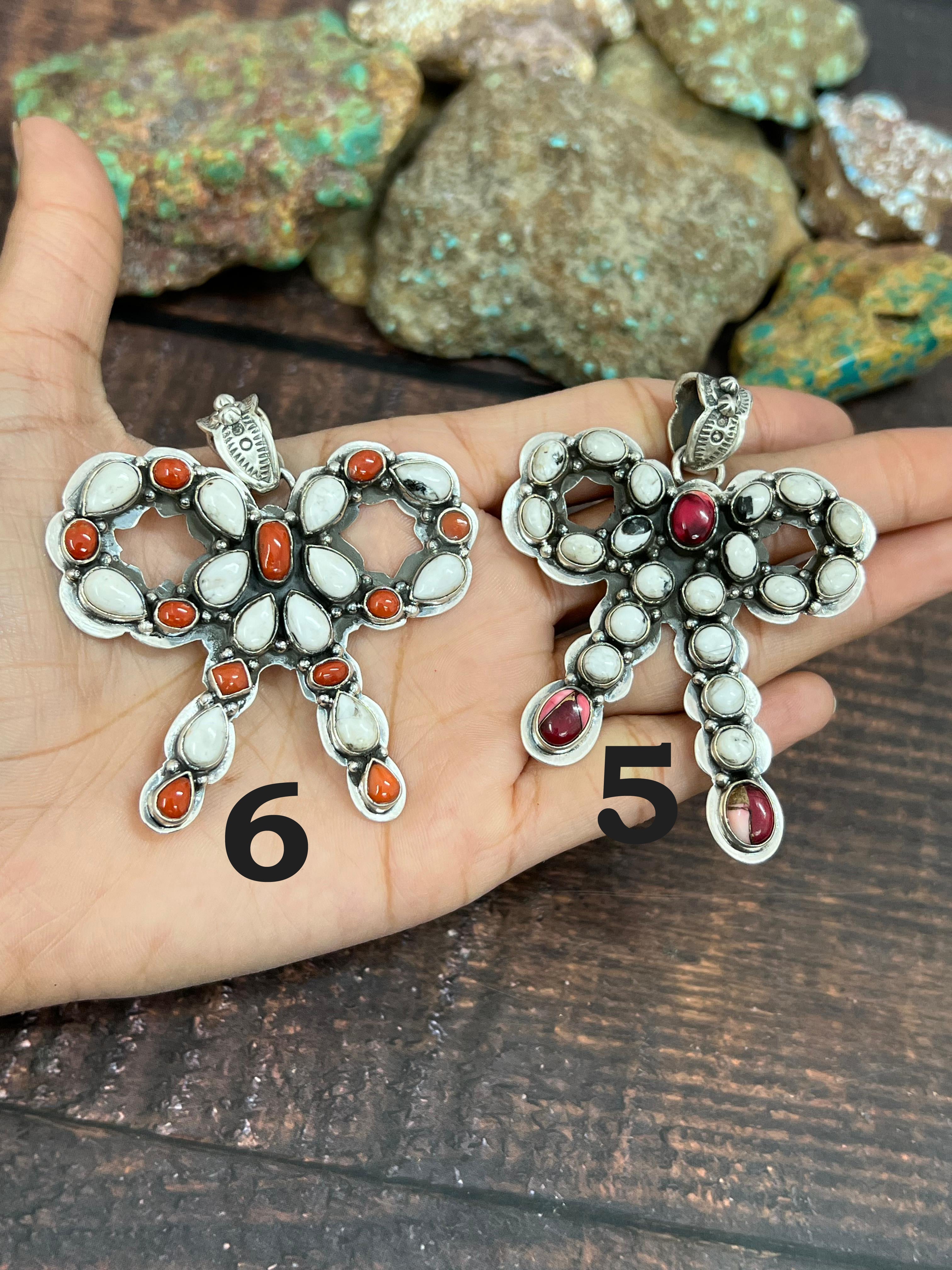 Handmade Sterling Silver Multi Stones Pendant, Signed Nizhoni