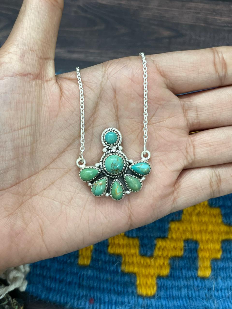 Handmade Sterling Silver Kingman Turquoise Necklace "Signed Nizhoni"