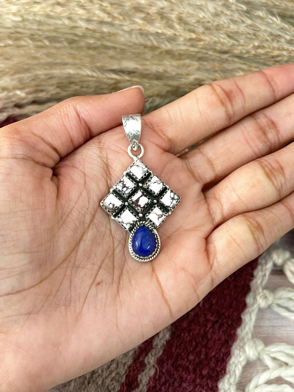 Handmade Sterling Silver Wild Horse with Lapis Pendant "Signed Nizhoni"