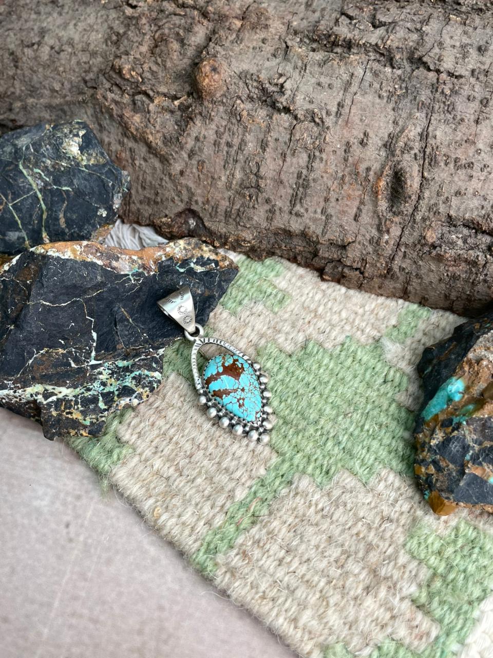 Handmade Sterling Silver Number 8 Turquoise Pendant "Signed Nizhoni"