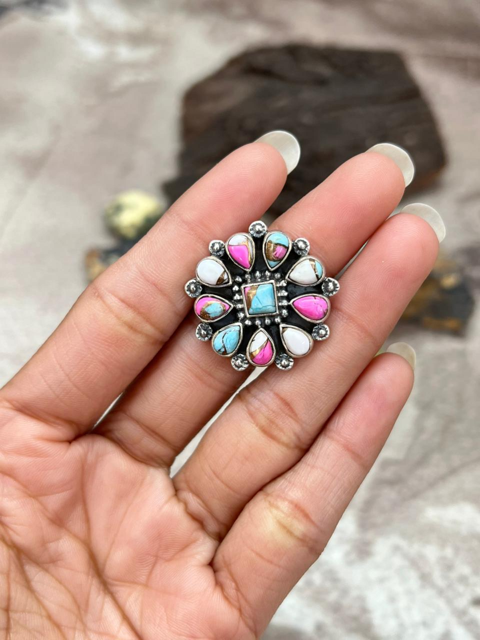 Handmade Sterling Silver Cotton Candy Adjustable Ring "Signed Nizhoni"