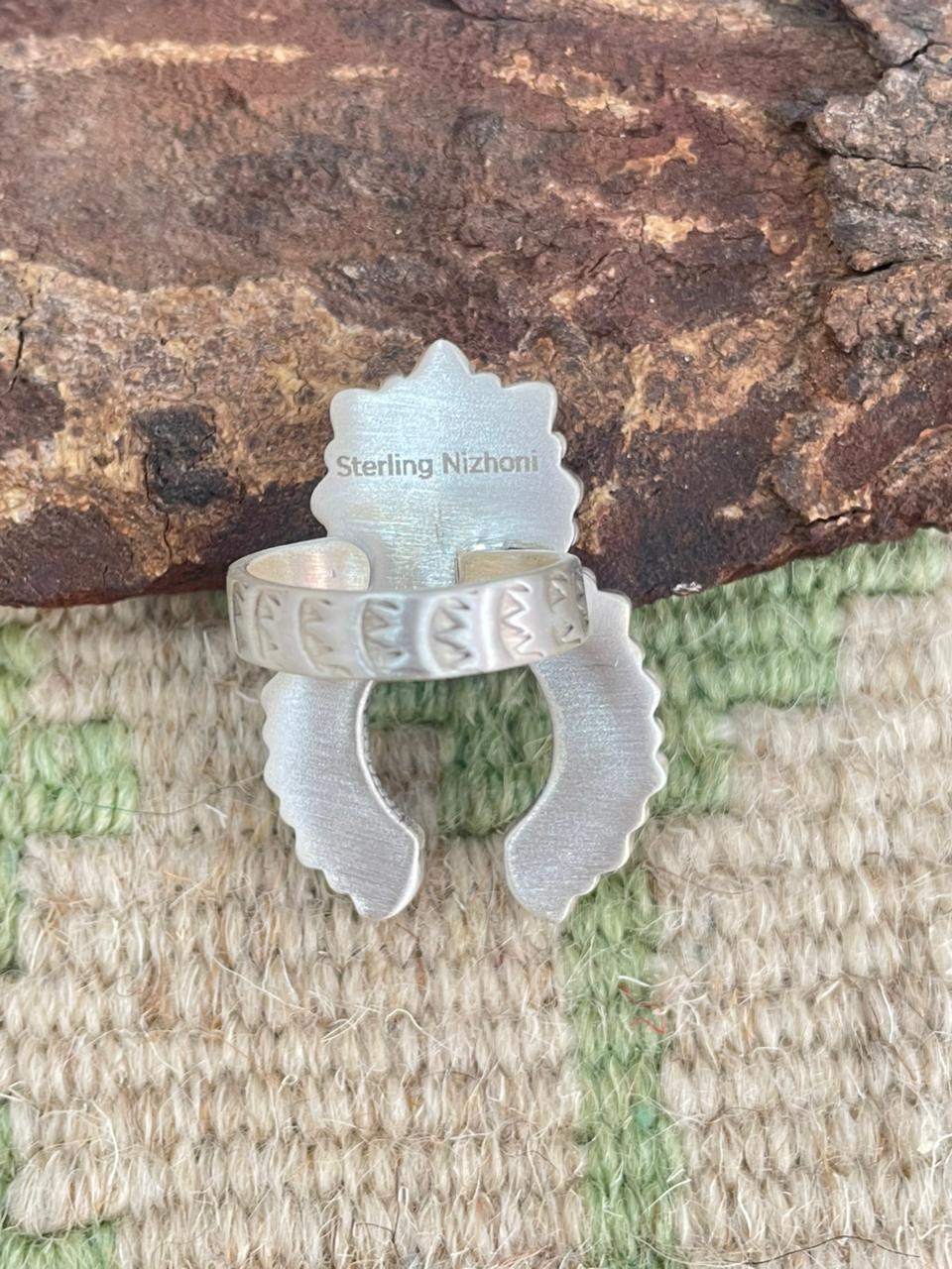 Handmade Sterling Silver Kingman Turquoise Naja Adjustable Ring "Signed Nizhoni"