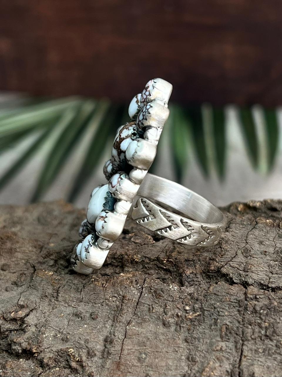 Handmade Sterling Silver Wildhorse Magnesite Adjustable Ring "Signed Nizhoni"