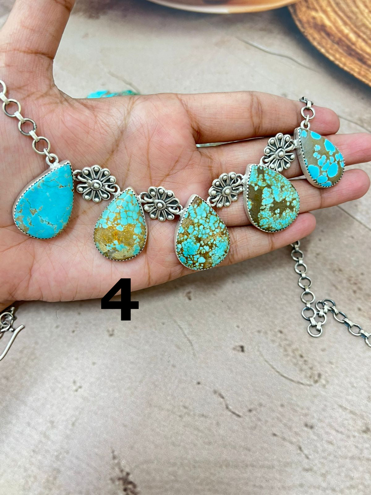 Handmade Sterling Silver Number 8 Turquoise Necklace with Signed Nizhoni