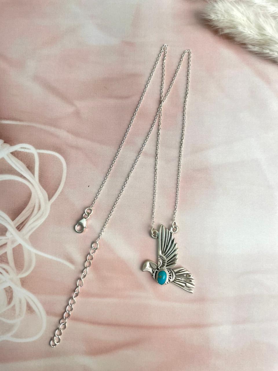 Handmade Sterling Silver Kingman Turquoise Thunder Bird Necklace "Signed Nizhoni"