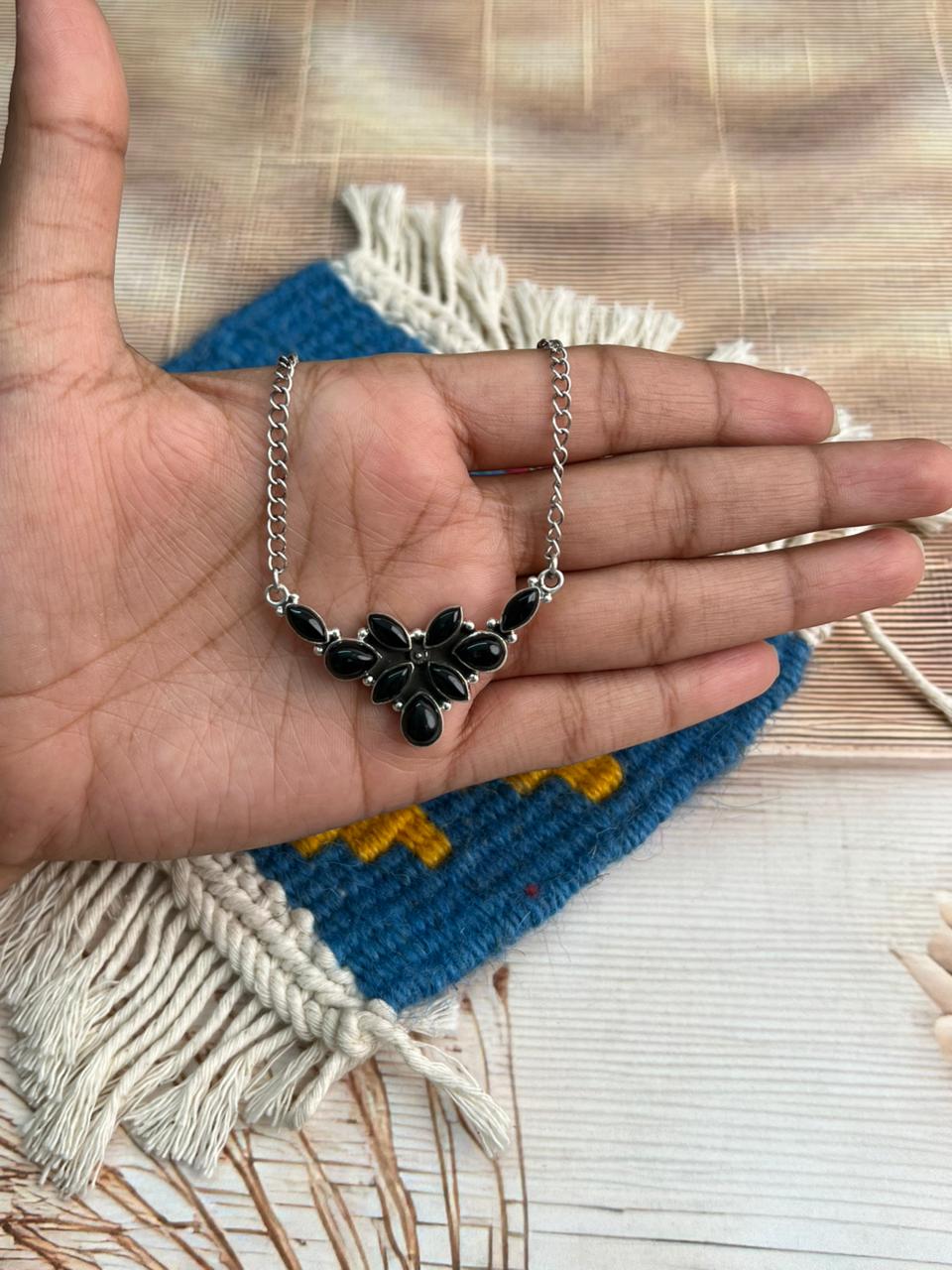 Handmade Sterling Silver Black Onyx Necklace "Signed Nizhoni"