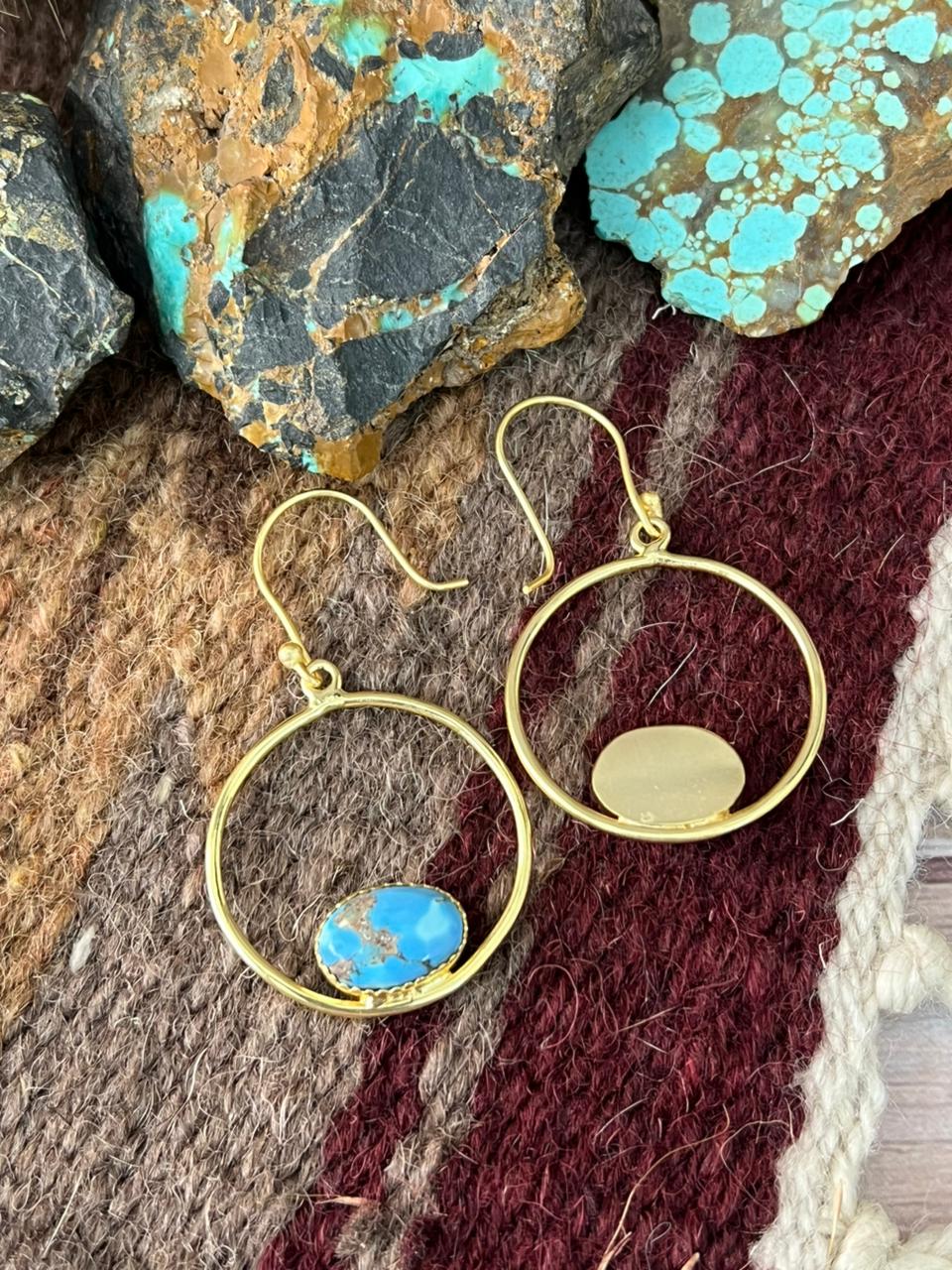 “The Golden Collection” Handmade Natural Golden Hills Turquoise Hoop Earrings