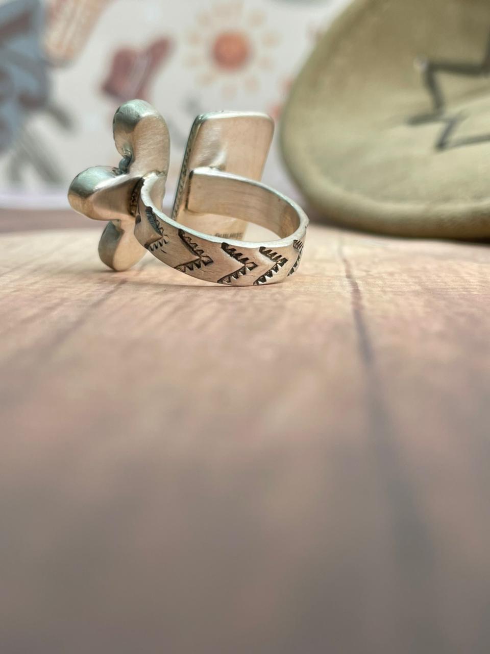 Handmade Sterling Silver Kingman Turquoise Adjustable Ring "Signed Nizhoni"