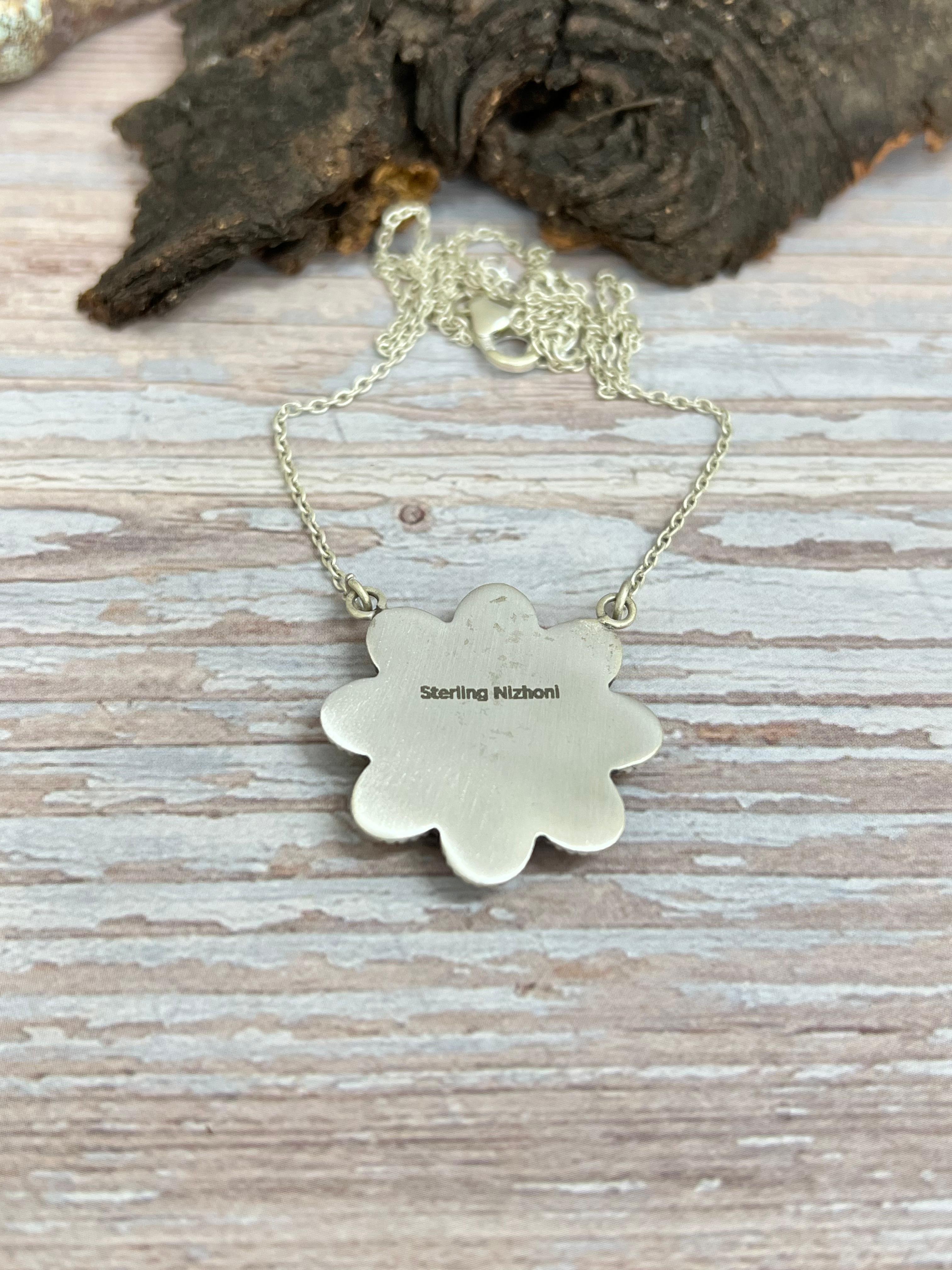 Handmade Sterling Silver Honey Dahlia Necklace with Signed Nizhoni