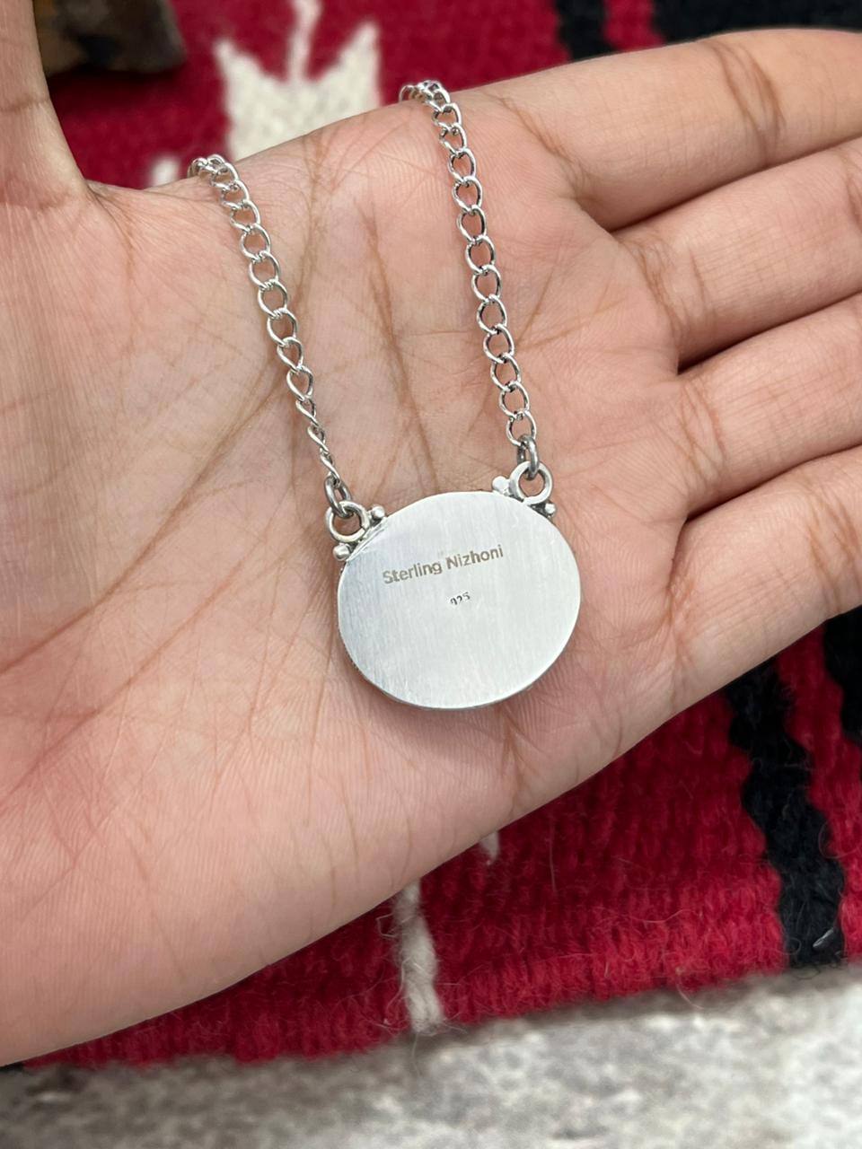 Handmade Sterling Silver Sonoran Mountain Turquoise Necklace "Signed Nizhoni"