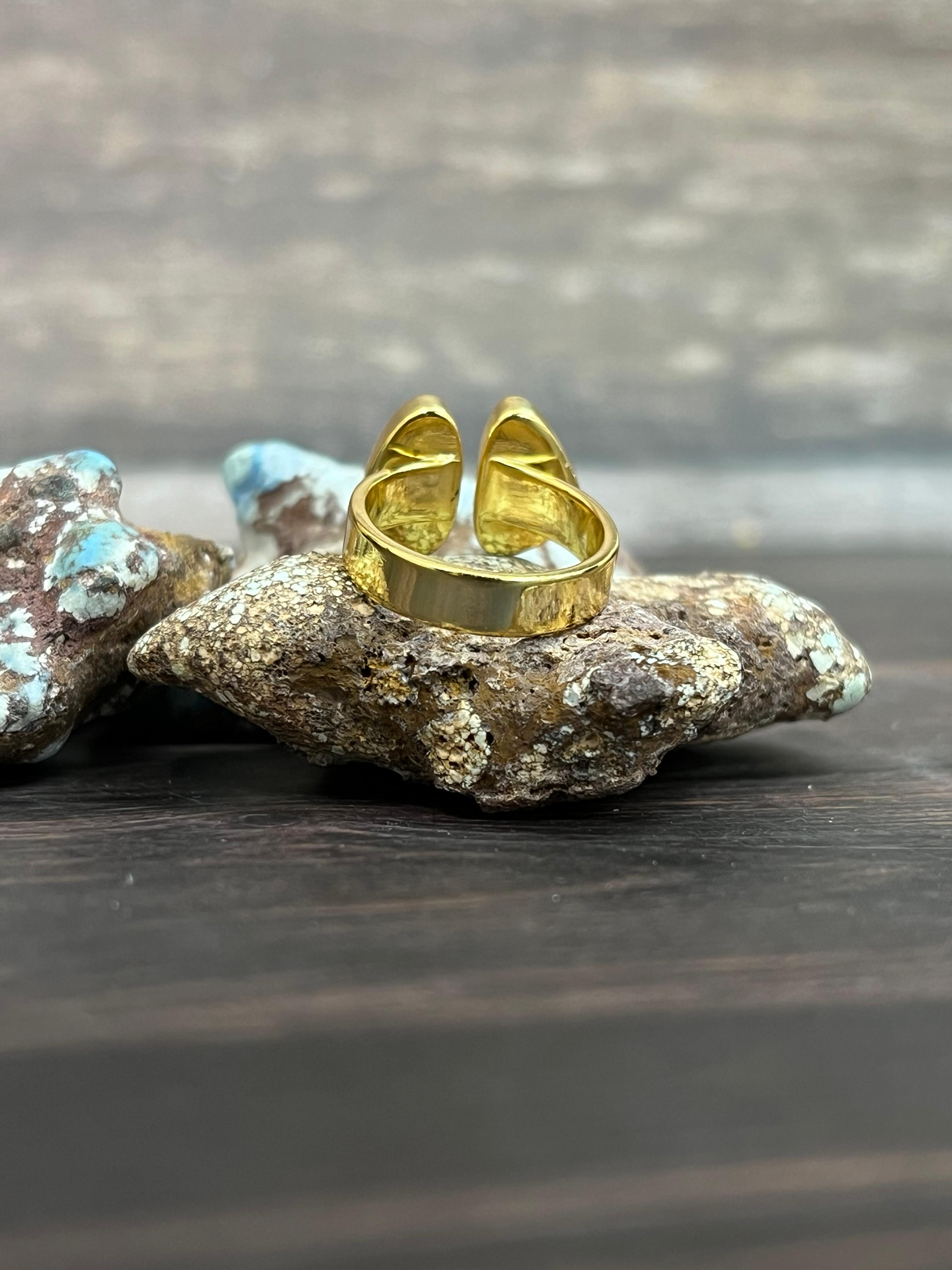 “The Golden Collection” Natural Sonoran Mountain Turquoise Adjustable Ring Gold Plated Sterling Silver