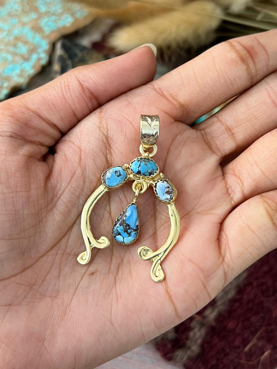 “The Golden Collection” Handmade Gold-Palted Golden Hills Turquoise Pendant