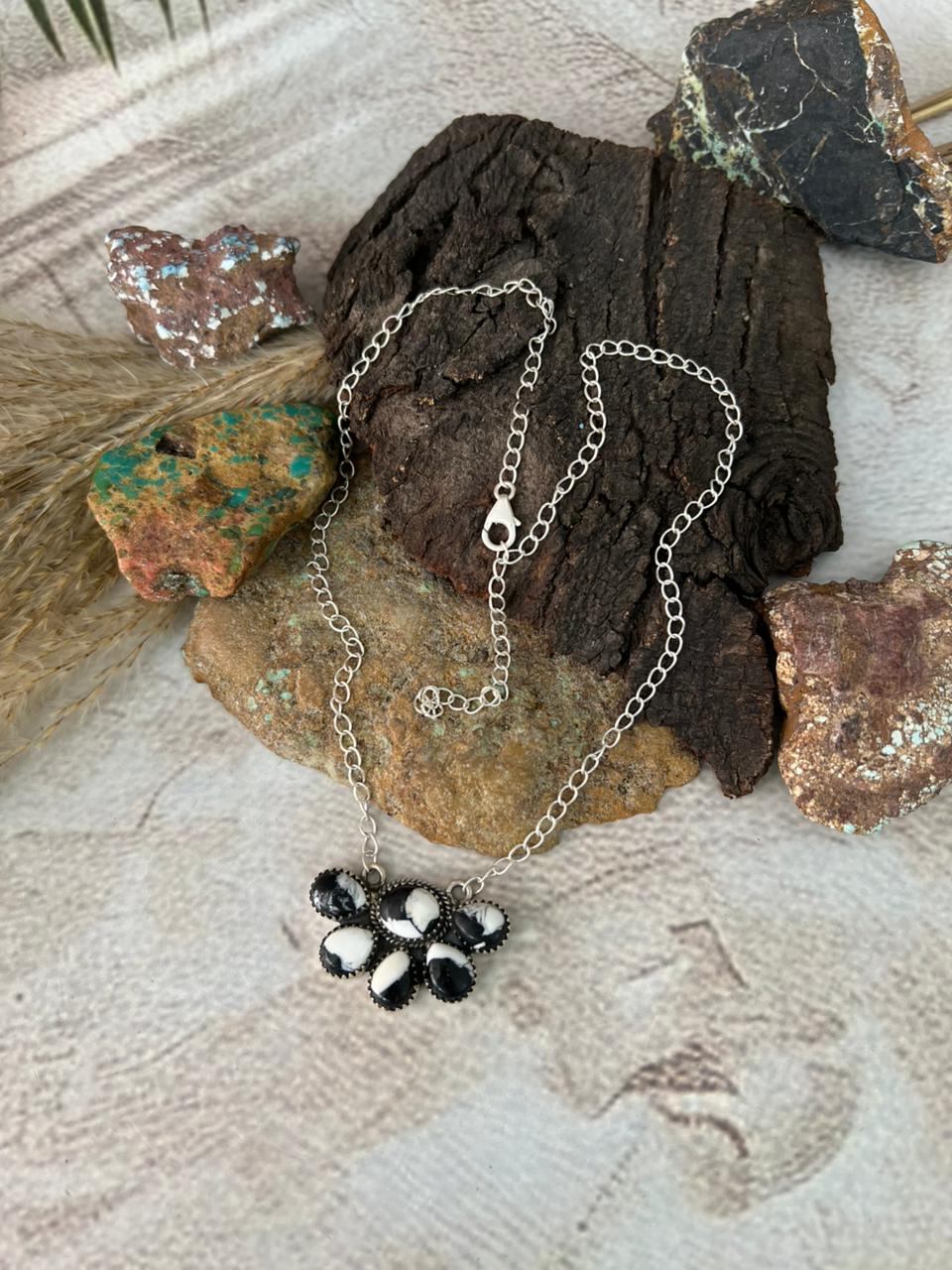 Handmade Sterling Silver White Buffalo Necklace "Signed Nizhoni"
