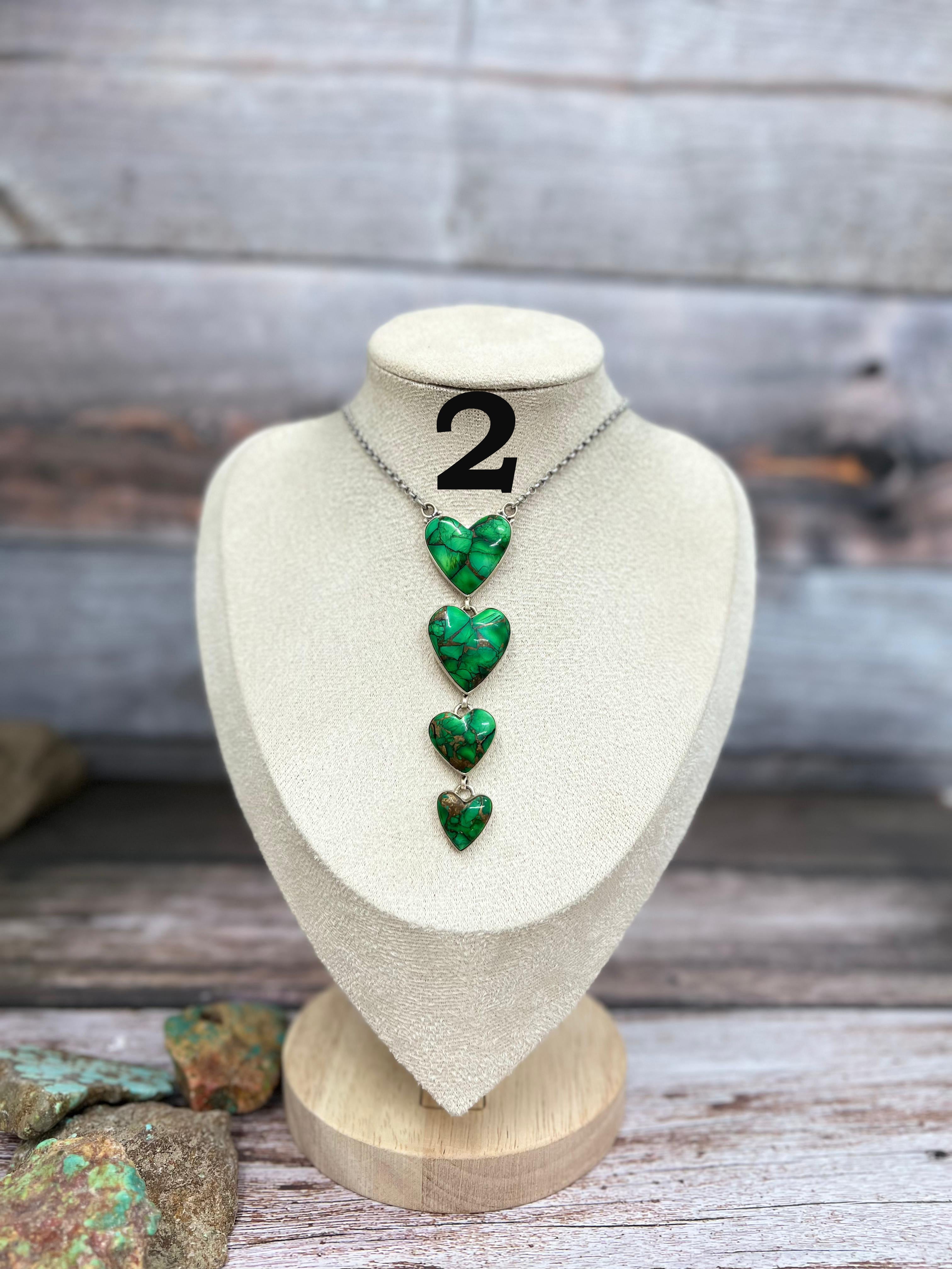 Handmade Sterling Silver Kelly Green Dahlia Necklace with Signed Nizhoni