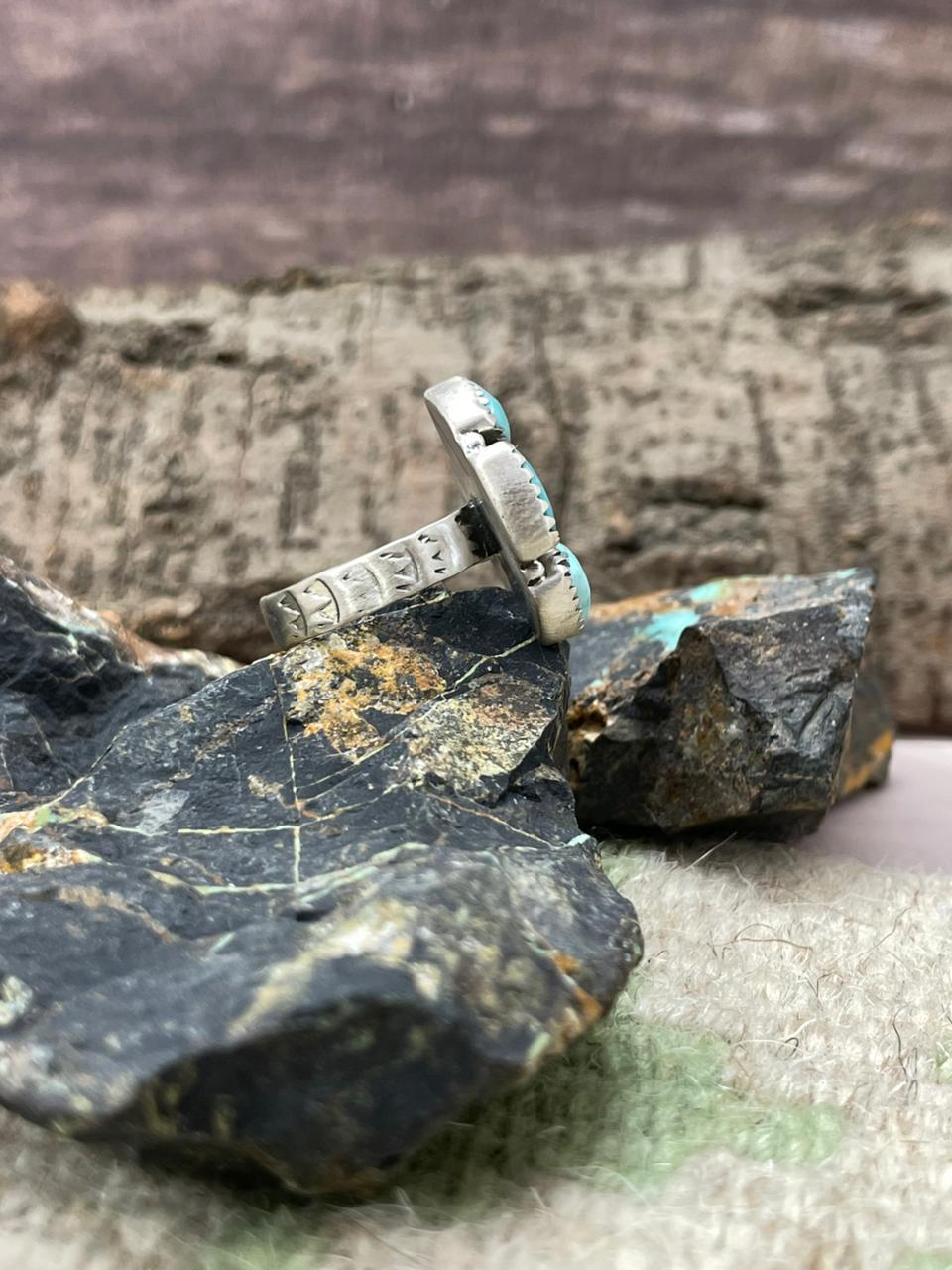 Handmade Sterling Silver Palomino with White Water Adjustable Ring "Signed Nizhoni" (5)