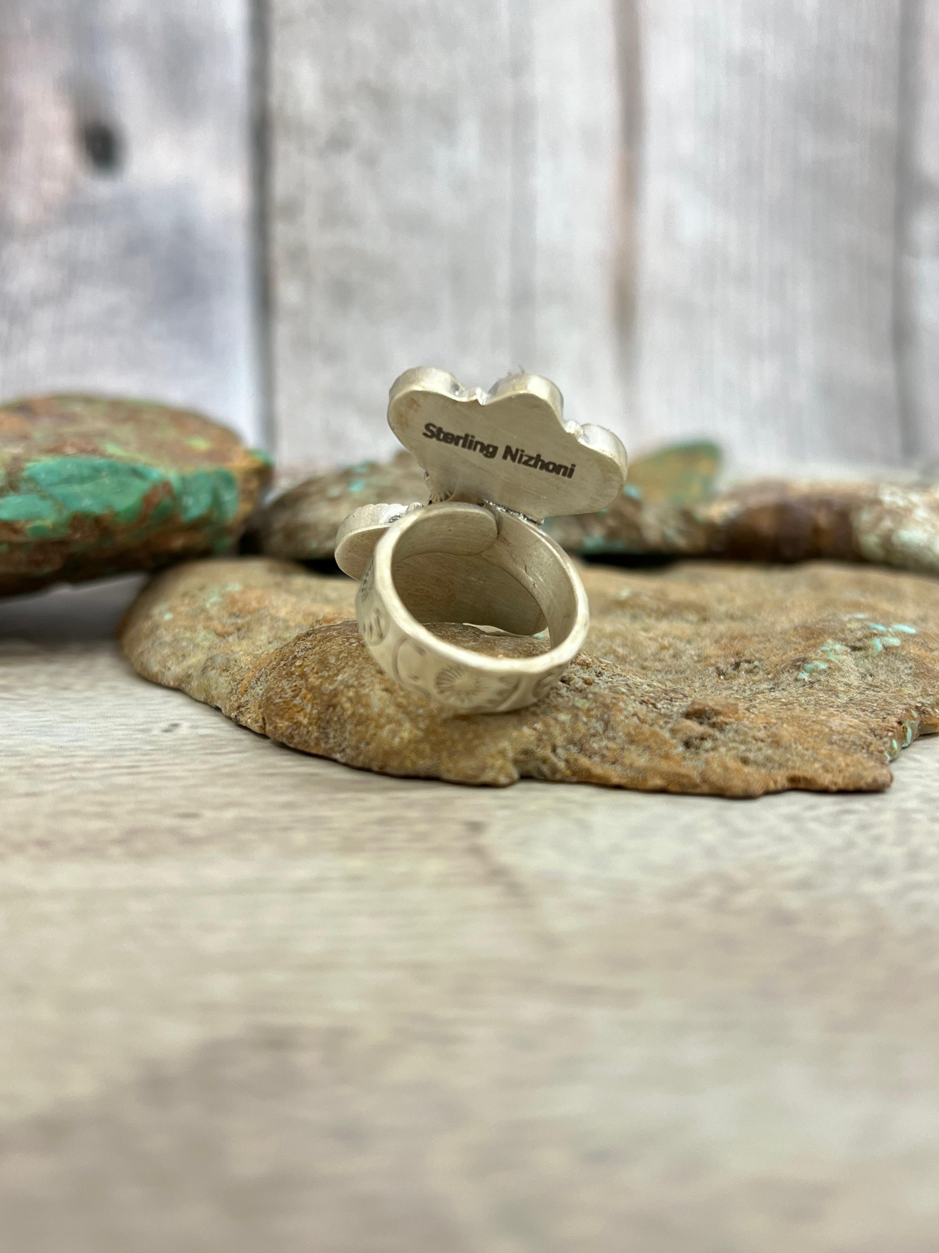 Handmade Sterling Silver Grape Dahlia Adjustable Ring with Signed Nizhoni