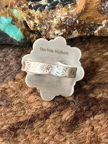 Handmade Sterling Silver Emerald Valley Turquoise Adjustable Ring "Signed Nizhoni"