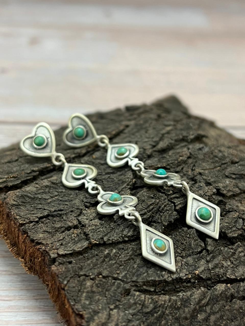 Handmade Sterling Silver Kingman Turquoise Post Dangle Earrings "Signed Nizhoni"