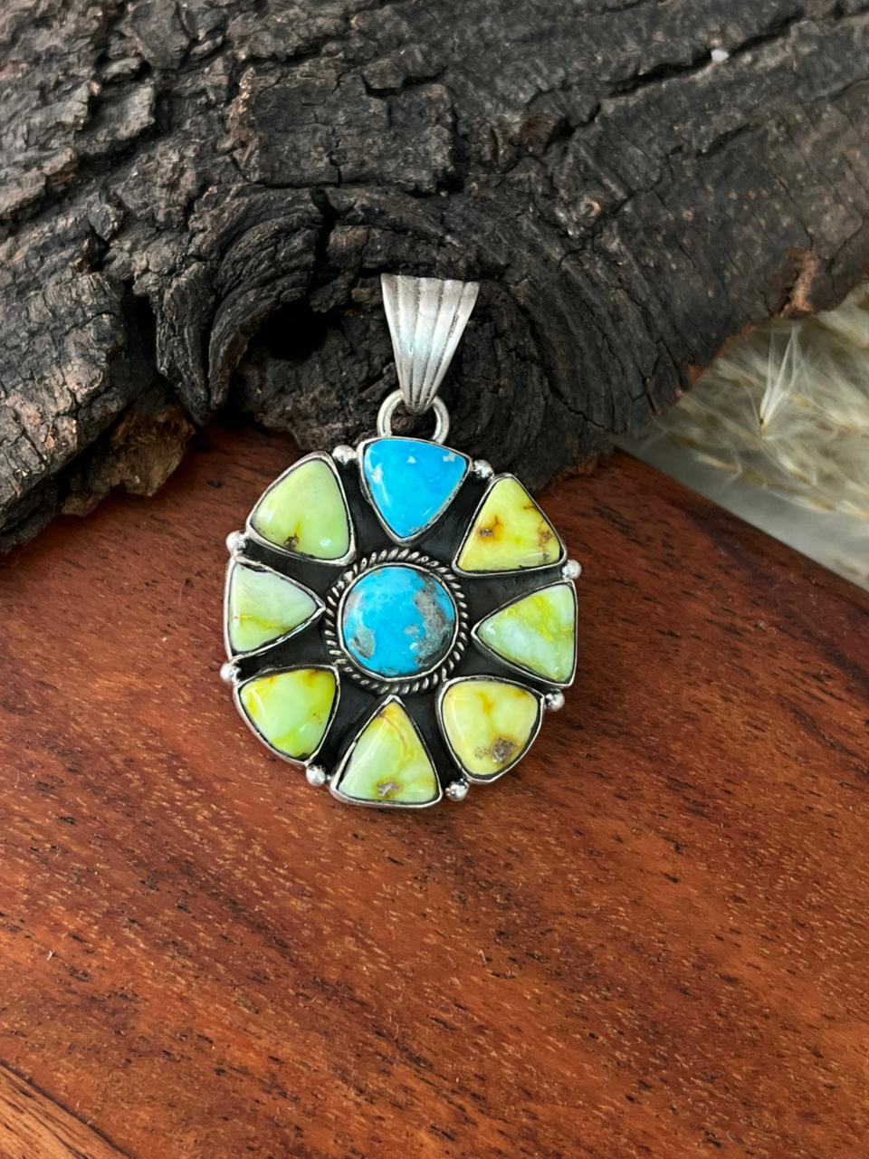 Handmade Sterling Silver Sierra Bella with Palomino Turquoise Collection: Pendant "Signed Nizhoni"