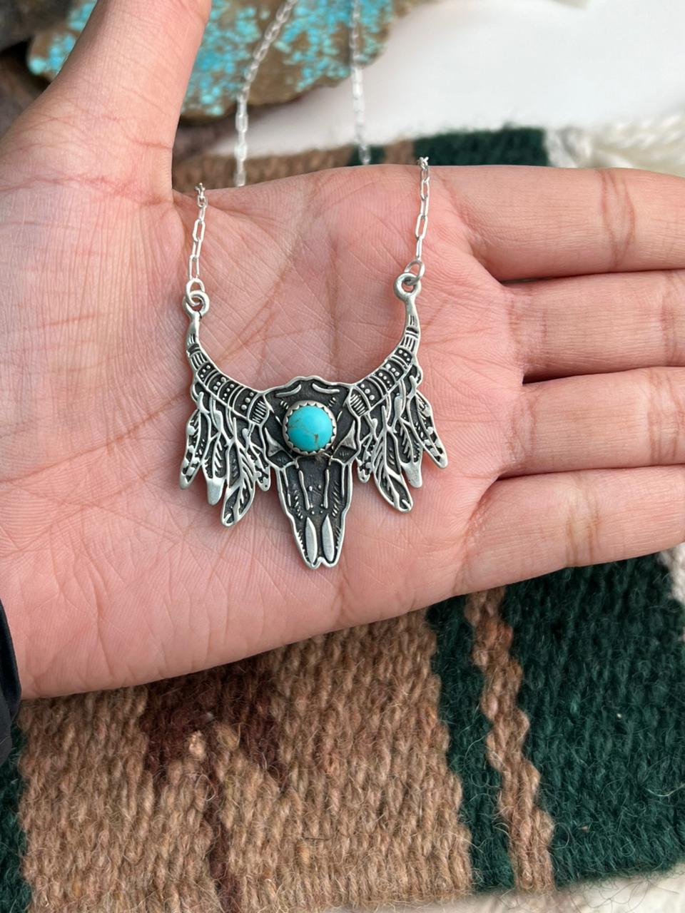 Handmade Sterling Silver Kingman Turquoise Necklace "Signed Nizhoni"