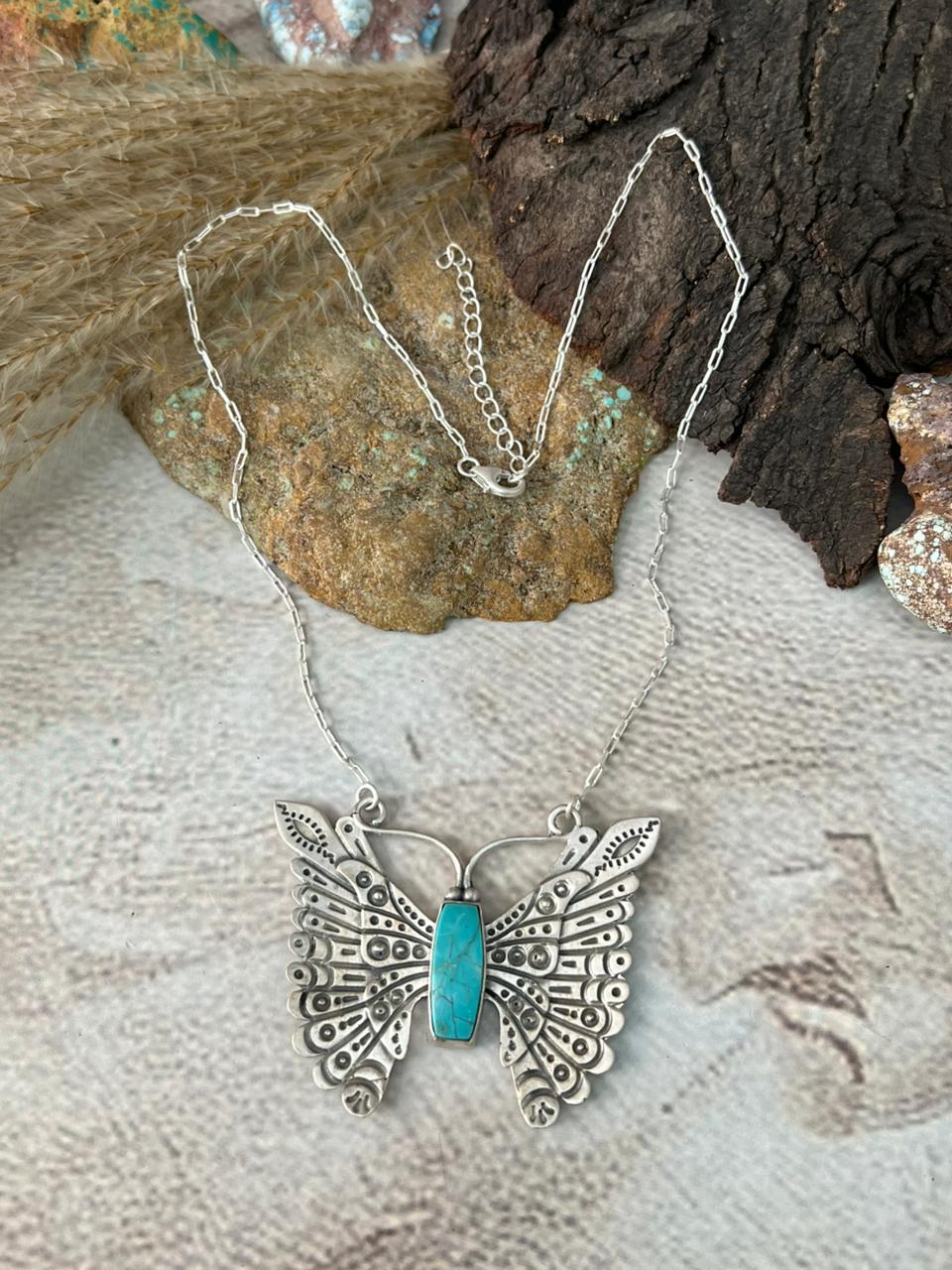 Handmade Sterling Silver Kingman Turquoise Necklace "Signed Nizhoni"